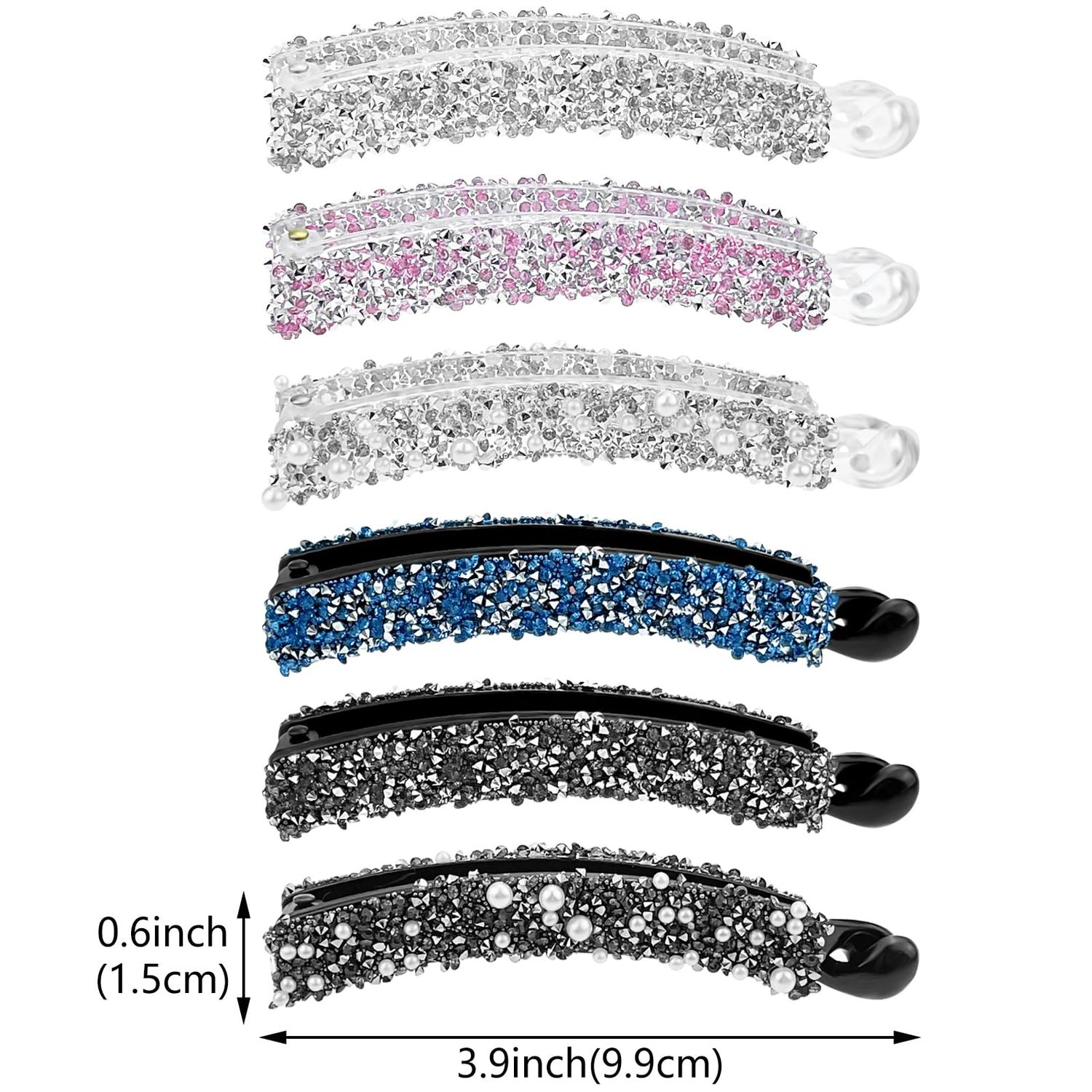 12 Pcs Rhinestones Pearl Banana Hair Clip for Thick Hair, Strong Hold Ponytail Holder Banana Clips Matte French Barrettes Fine Hair Jaw Clips Accessories for Women