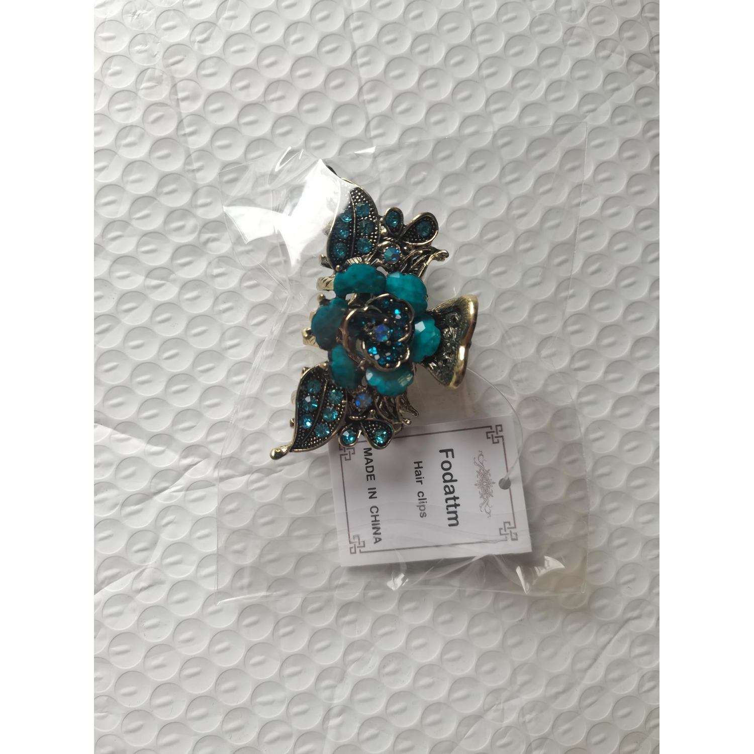 Fodattm Women Lady Retro Rose Flower Imitation Turquoise Hair Claw Clip Vintage Alloy Rhinestone Non-Slip Hair Jaw Clips Hairpin Hair Clamp (Blue)