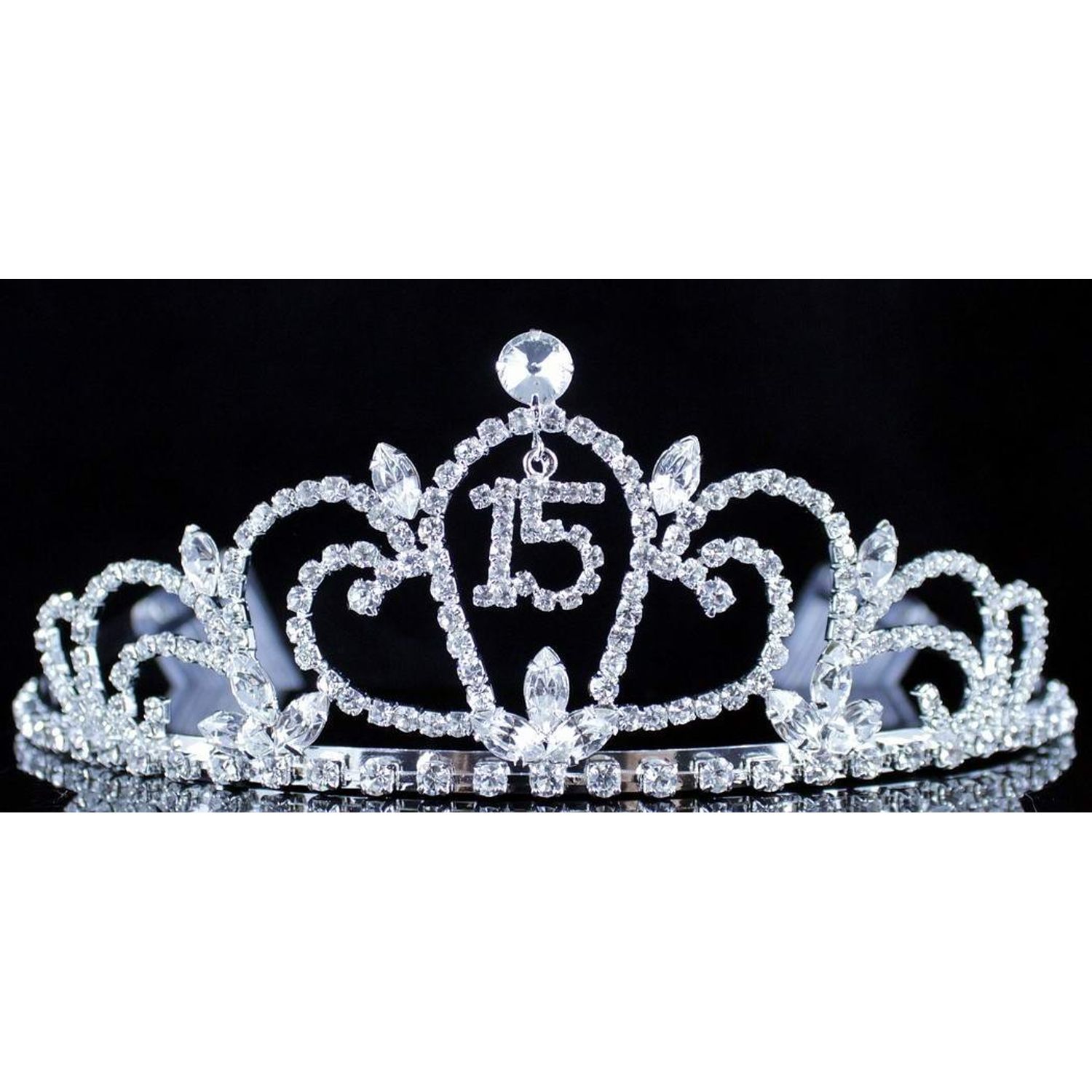 Quinceanera Sweet 15 Fifteen Clear White Austrian Rhinestone Crystal Crown With Hair Combs Headband Headpiece Princess Girl's 15th Birthday Party T990 (White/Silver)