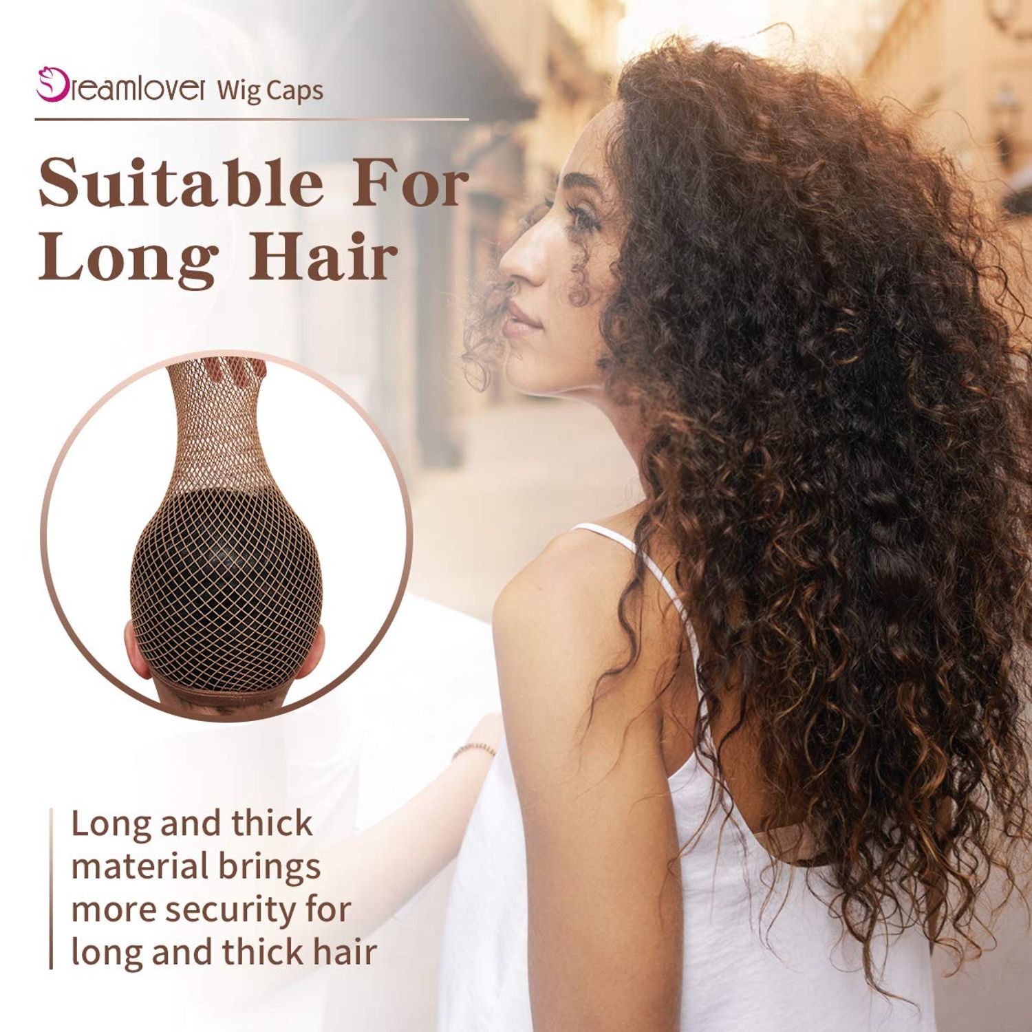 Dreamlover Mesh Wig Cap for Women, Hair Net for Halloween Wig, Wig Cap for Long Hair, Brown, 2 Pieces