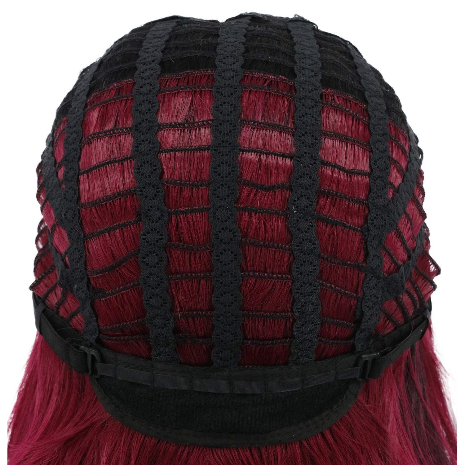 yuehong Long Wavy Two Tone Ombre Black Dark Red Wig Halloween Cosplay Costume Wigs