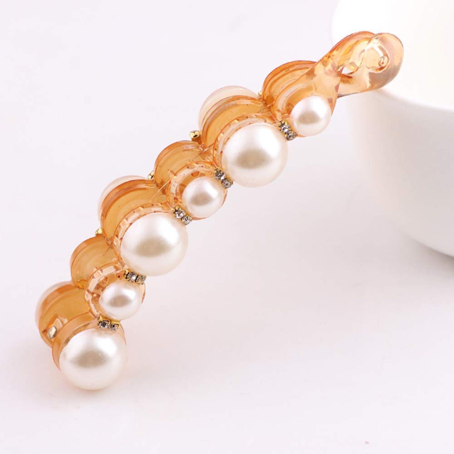 Ruihfas Fashion 2 Pcs Artificial Pearls Rhinestone Banana Clips Ponytail Holders Hair Clips