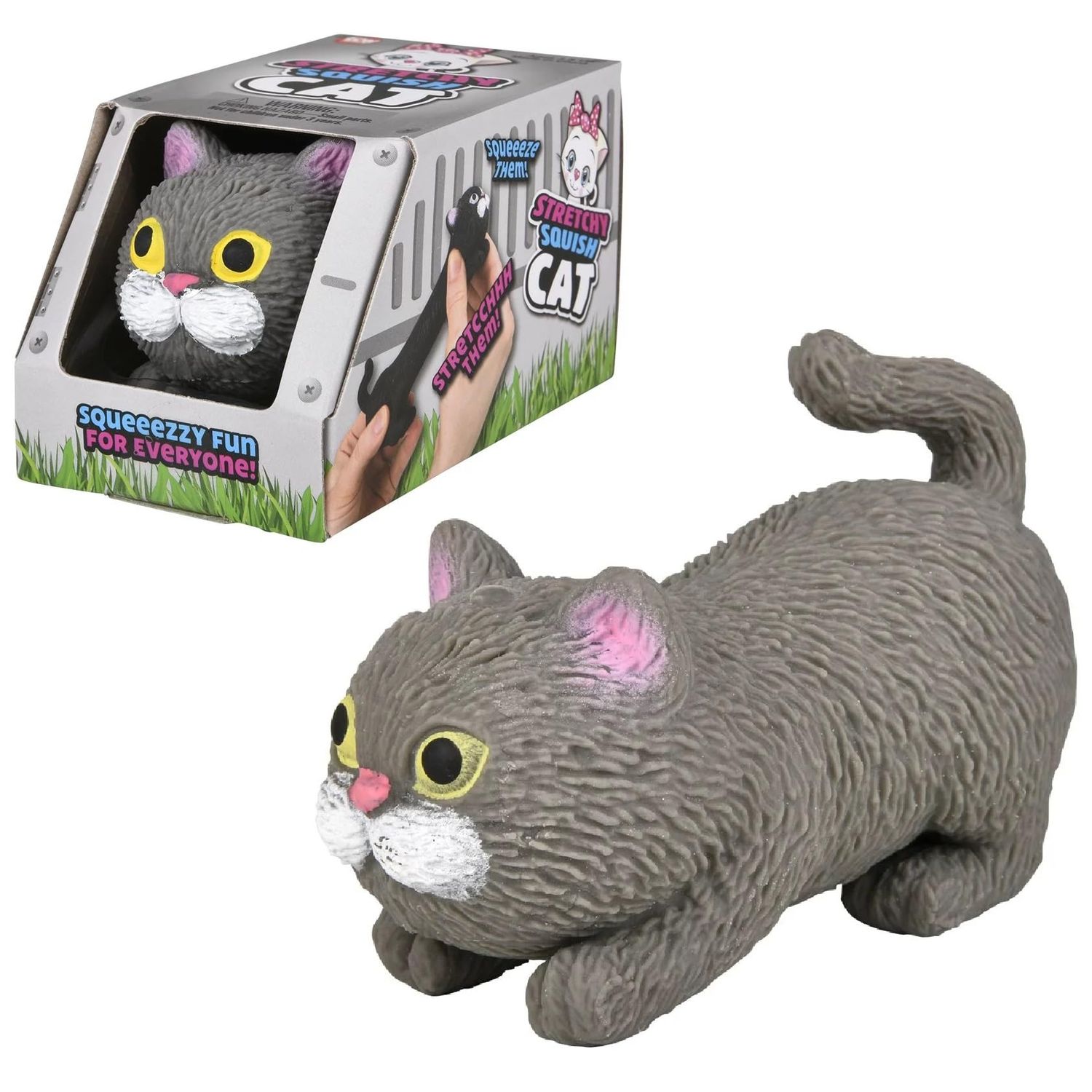 Squishy Stretchy Cat (3.5" to 6.5") Rubber Fidget Sensory Toy Filled with Sand. Great Stress Relief Cat Toy for Kids, Adults and Pets. (3 Pack