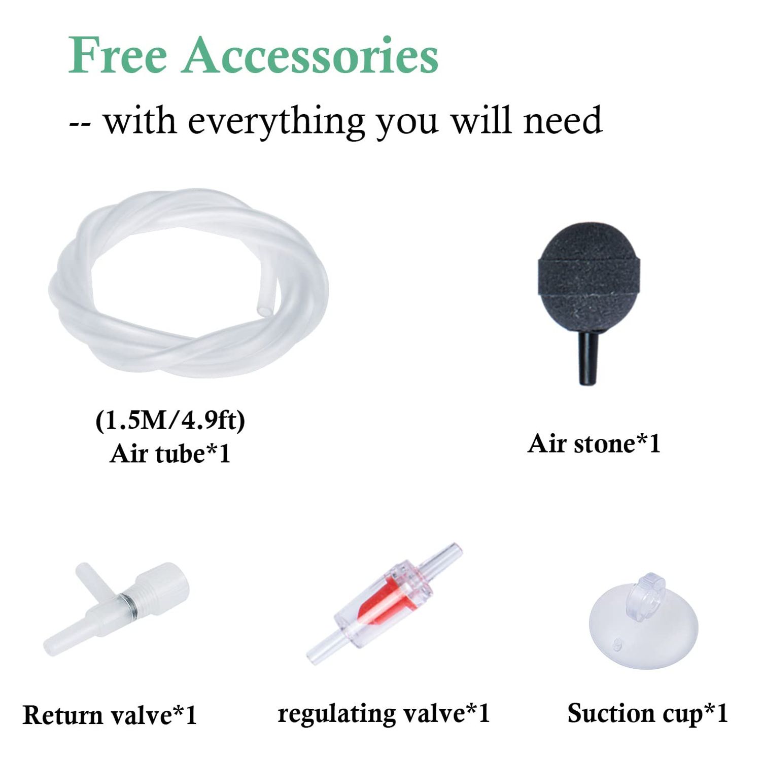 FEDOUR Aquarium Air Pump,1 Outlet Whisper Adjustable Fish Tank Aerator, Quiet Oxygen Pump with Accessories (Single Outlet)