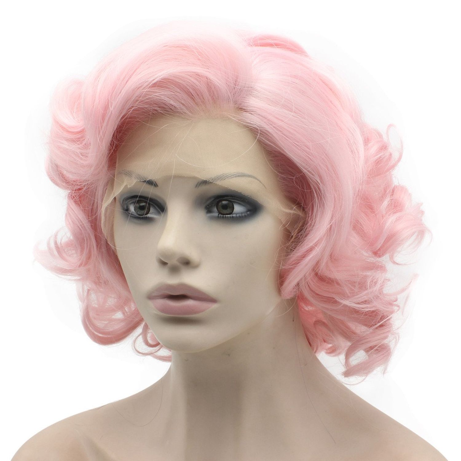 Mxangel Heat Friendly Synthetic Hair Lace Front Pink Short Curly Wig