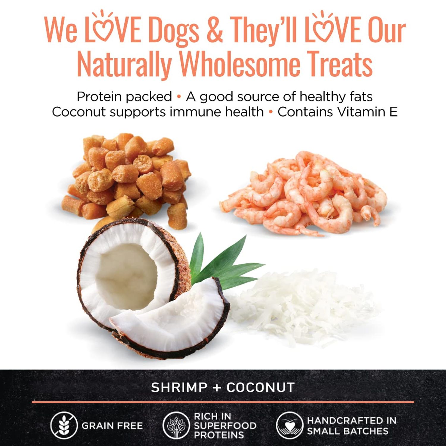 Smart Cookie All Natural Dog Treats - Shrimp & Coconut - Healthy Dog Treats for Allergies, Sensitive Stomachs - Soft Dog Treats, Chewy, Grain Free, Human-Grade, Made in The USA - 5oz Bag, 1 Pack