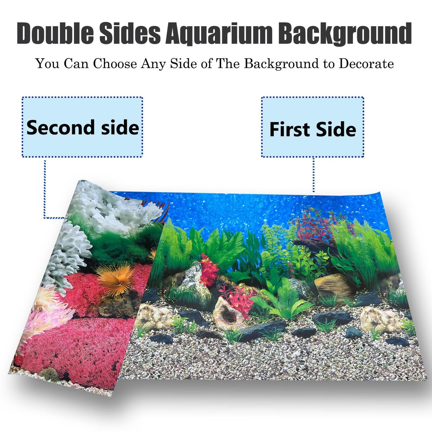 XCNO Aquatic Plant Aquarium Background Sticker Coral HD Fish Backgrounds for Aquariums Gravel Stone Fish Tank Wallpaper Decorations 2 Sided 12"x 25"