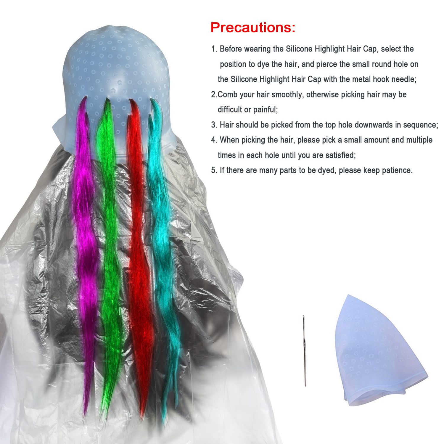 Silicone Highlight Caps for Color Hair 24 Pcs, Reusable Highlighting Caps with Hooks & Salon Hairdressing Dyeing Staining Tools Set for Women Men