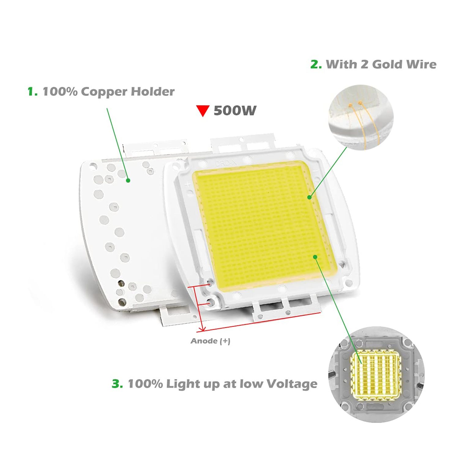 CHANZON High Power Led Chip 500W White (6000K - 6500K / 7500mA / DC 60V - 68V / 500 Watt) Super Bright Intensity SMD COB Light Emitter Components Diode 500 W Bulb Lamp Beads DIY Lighting
