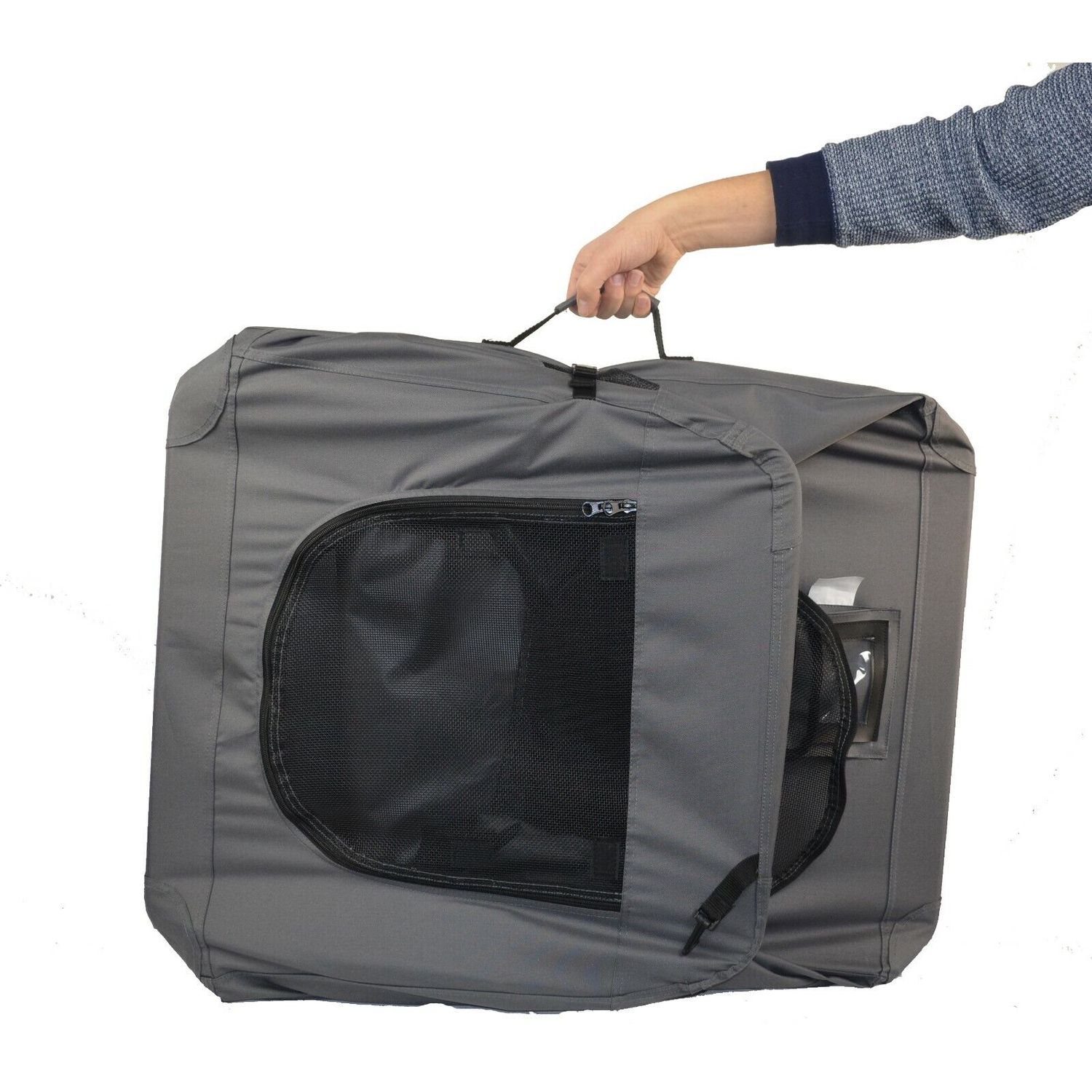 Large Grey Soft Sided Portable Dog Crate Lightweight Travel Collapsible