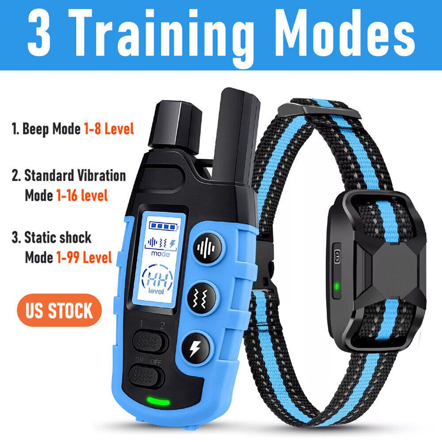 Dog Pet Training Collar Rechargeable Waterproof Electric Anti Bark Shock 3300 FT
