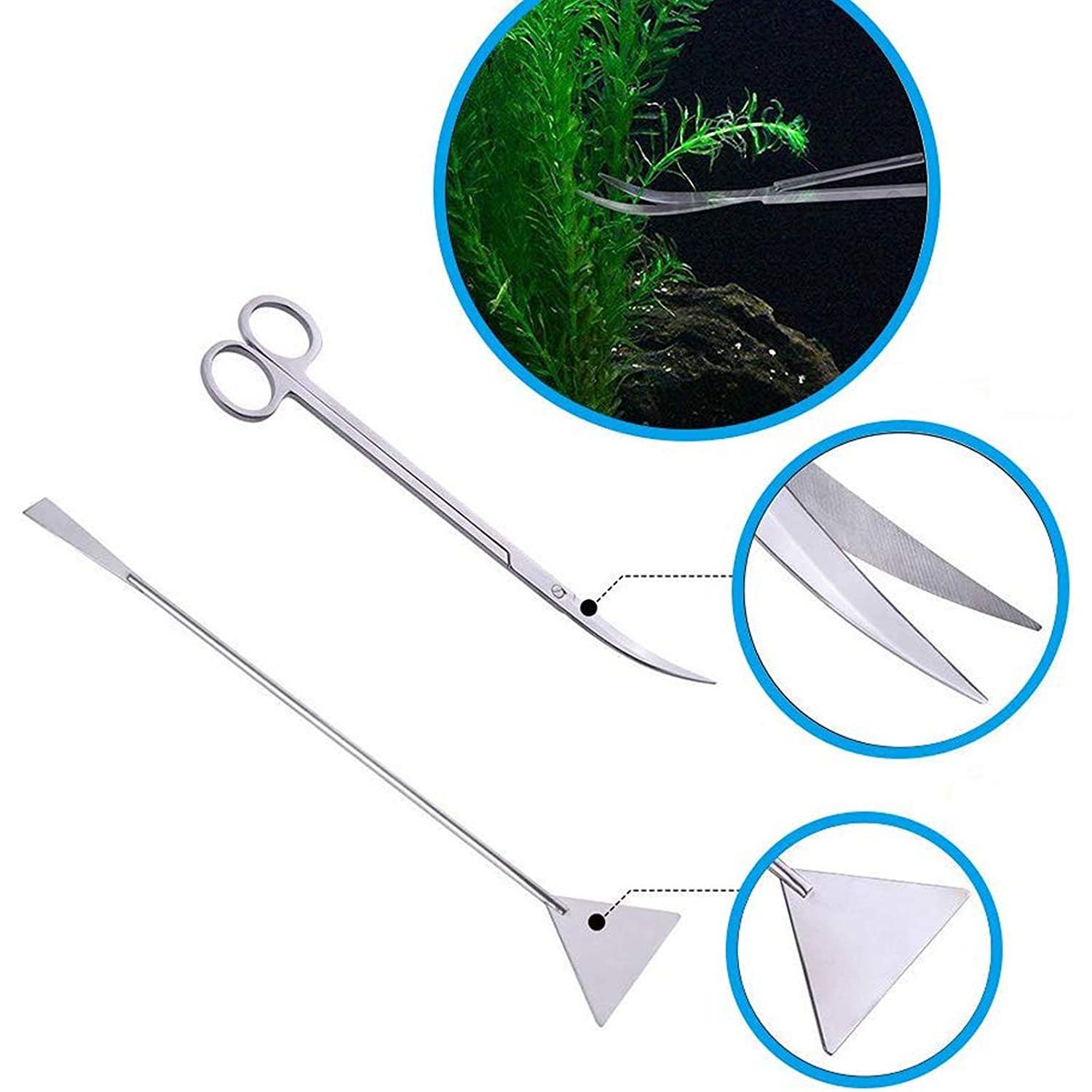 FISTOY 15in Aquascape Tools, 4 in 1 Long Aquarium Tweezers Scissors Spatula, Stainless Steel Aquatic Plants Aquascaping Tools Set for Fish Starter Kits, Aquariums Tank and Terrarium