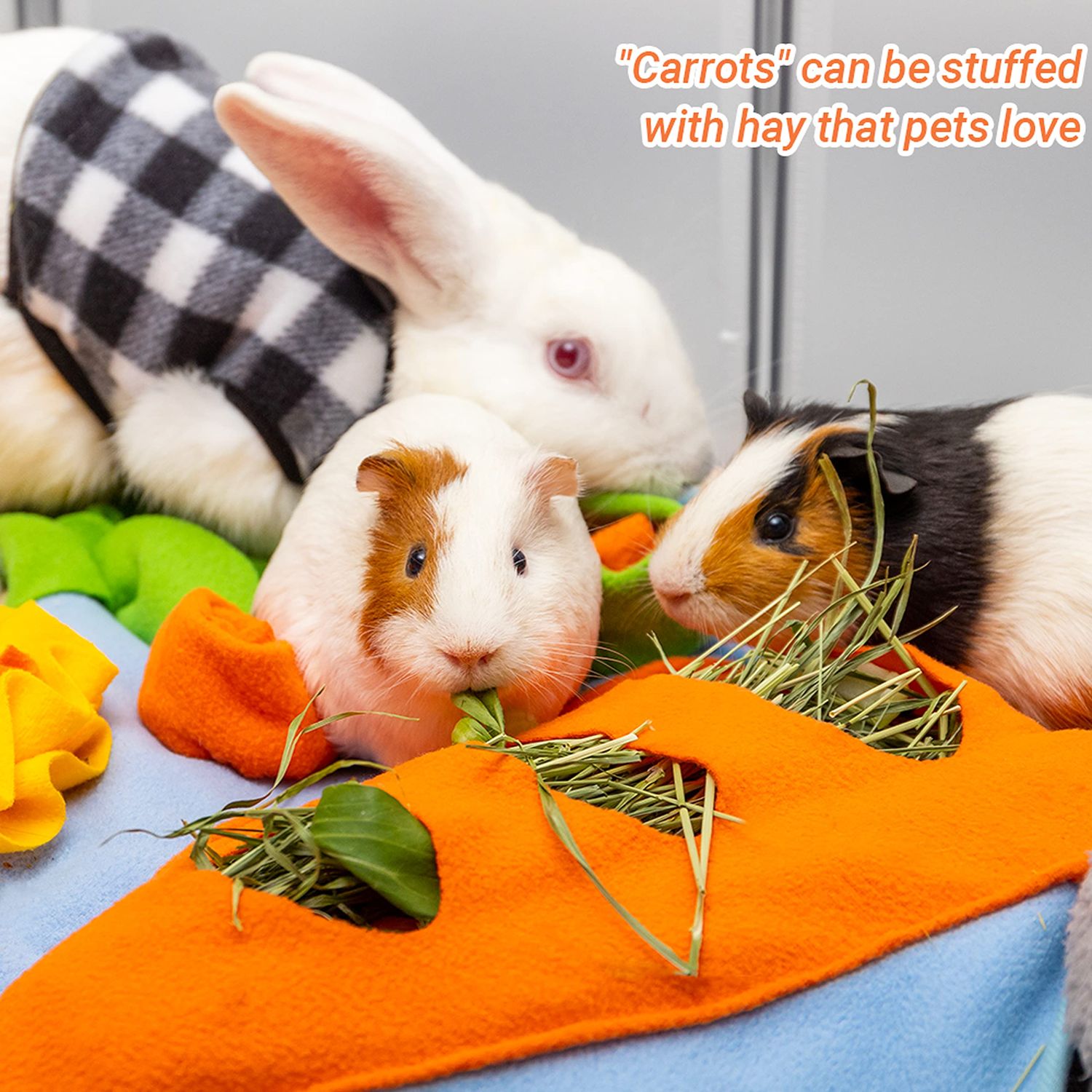 Rabbit Hay Feeder - Interactive Polar Fleece Pet Foraging Mat Toy Indoor for Guinea Pig Bunny Chinchillas Hamster Ferrets Small Aniamls - Anti Slip Feeding Mat Treat Dispenser Machine Washable