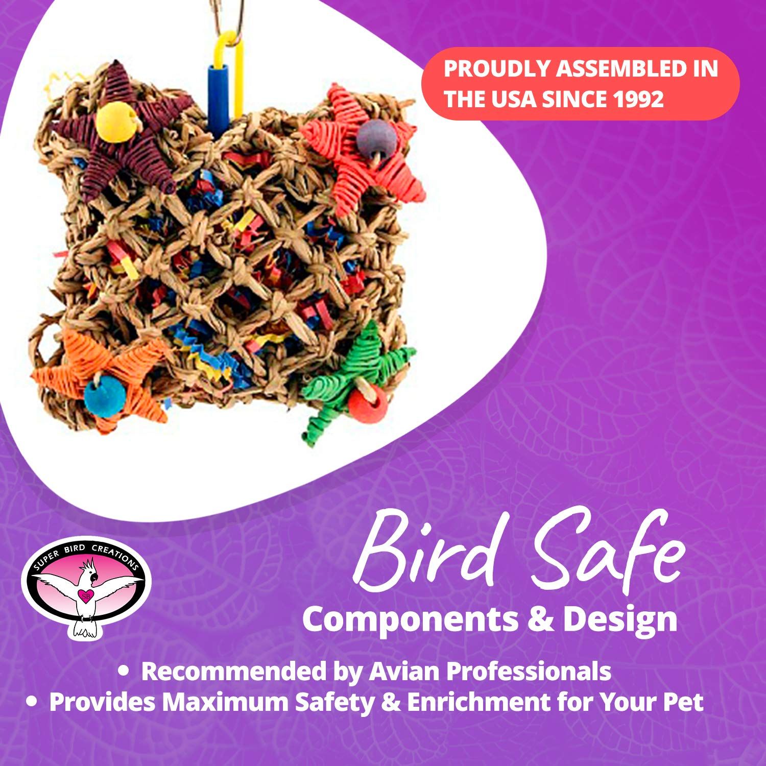 Super Bird Creations SB949 Foraging Bird Toy - Ideal for Small to Medium Birds - Fun & Entertaining Bird Toy - Pickin’ Pocket Design - Bird Safe Component - 5” x 3” x 7.5”