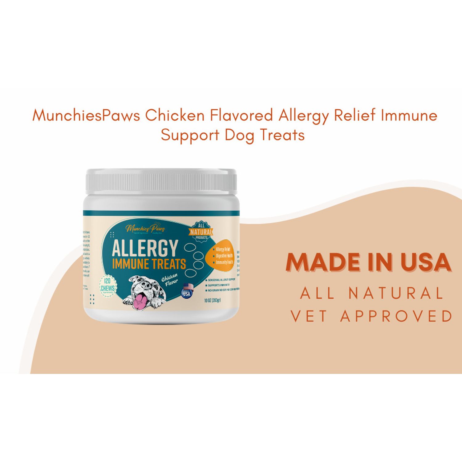 MunchiesPaws Chicken Flavor Allergy Relief Immune Support Dog Treats – 120 Soft