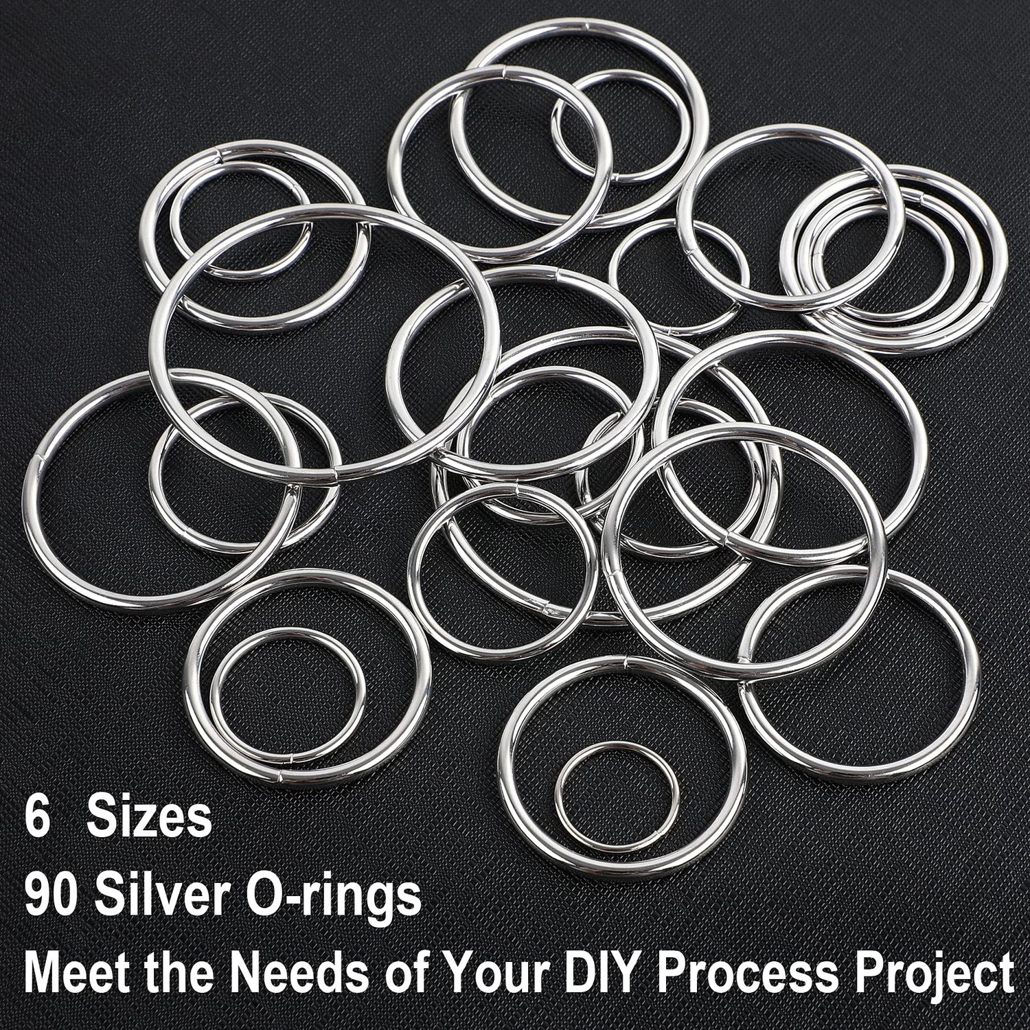 PETKNOWS 90Pcs 6 Sizes Silver Metal O Rings Multi-Purpose Heavy Duty Round Ring for Hardware Bags Belts Dog Leashes Hanging Basket DIY Craft Supplies, 15mm, 20mm, 25mm, 32mm, 38mm, 50mm
