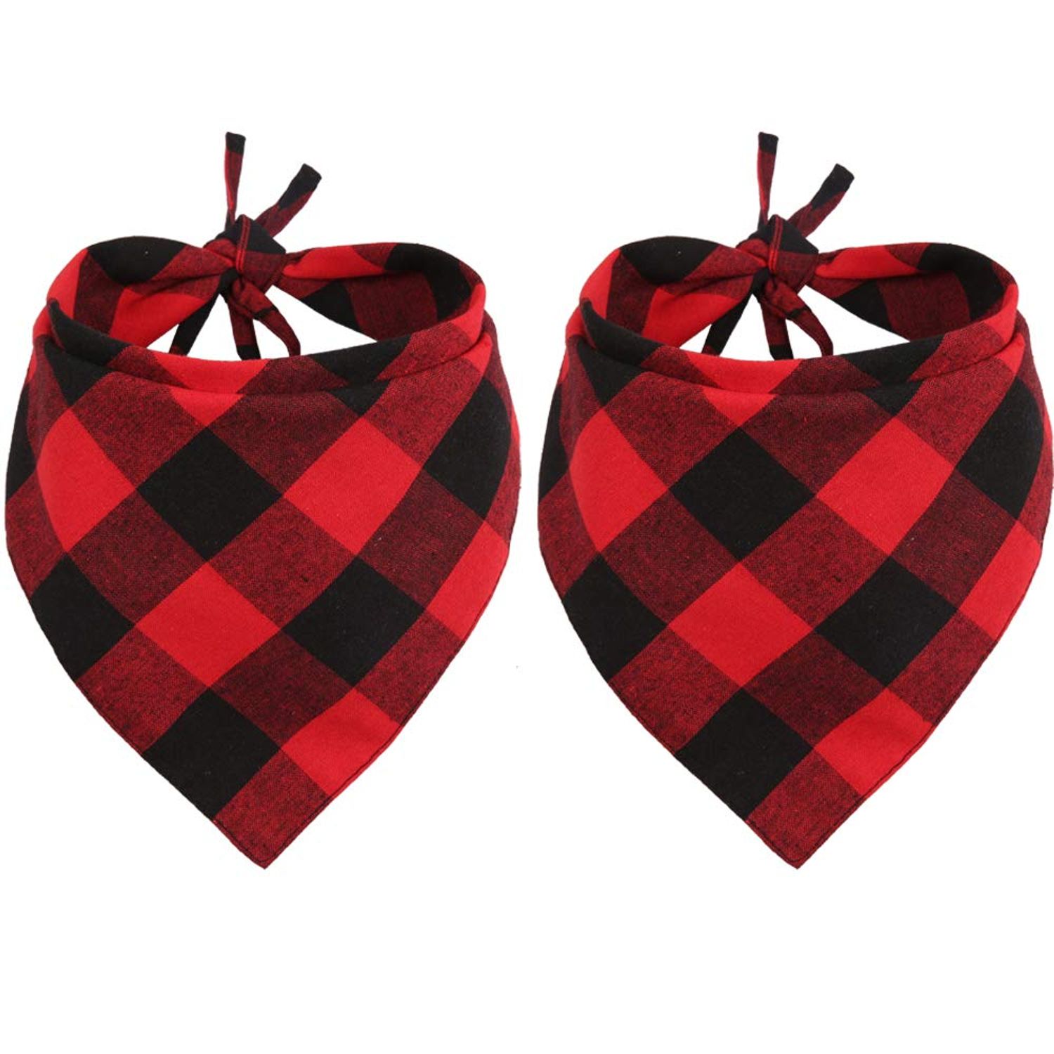 2 Pcs Dog Bandana Christmas Pet Triangle Scarf Accessories Bibs Red Black Plaid Large