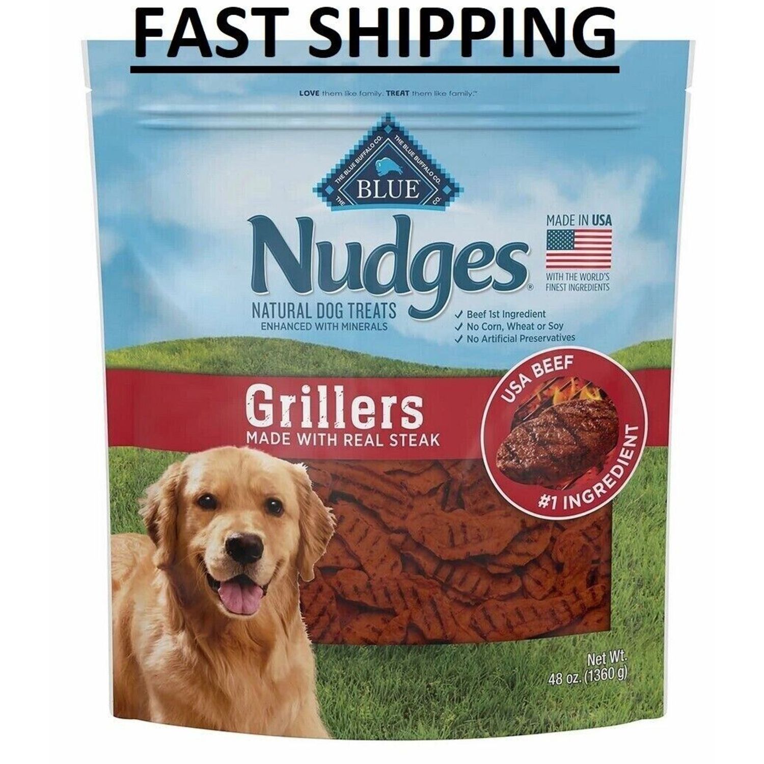 3 PACK - Nudges Wholesome Dog Treats, Steak Grillers 3 lbs (Total 9 lbs)