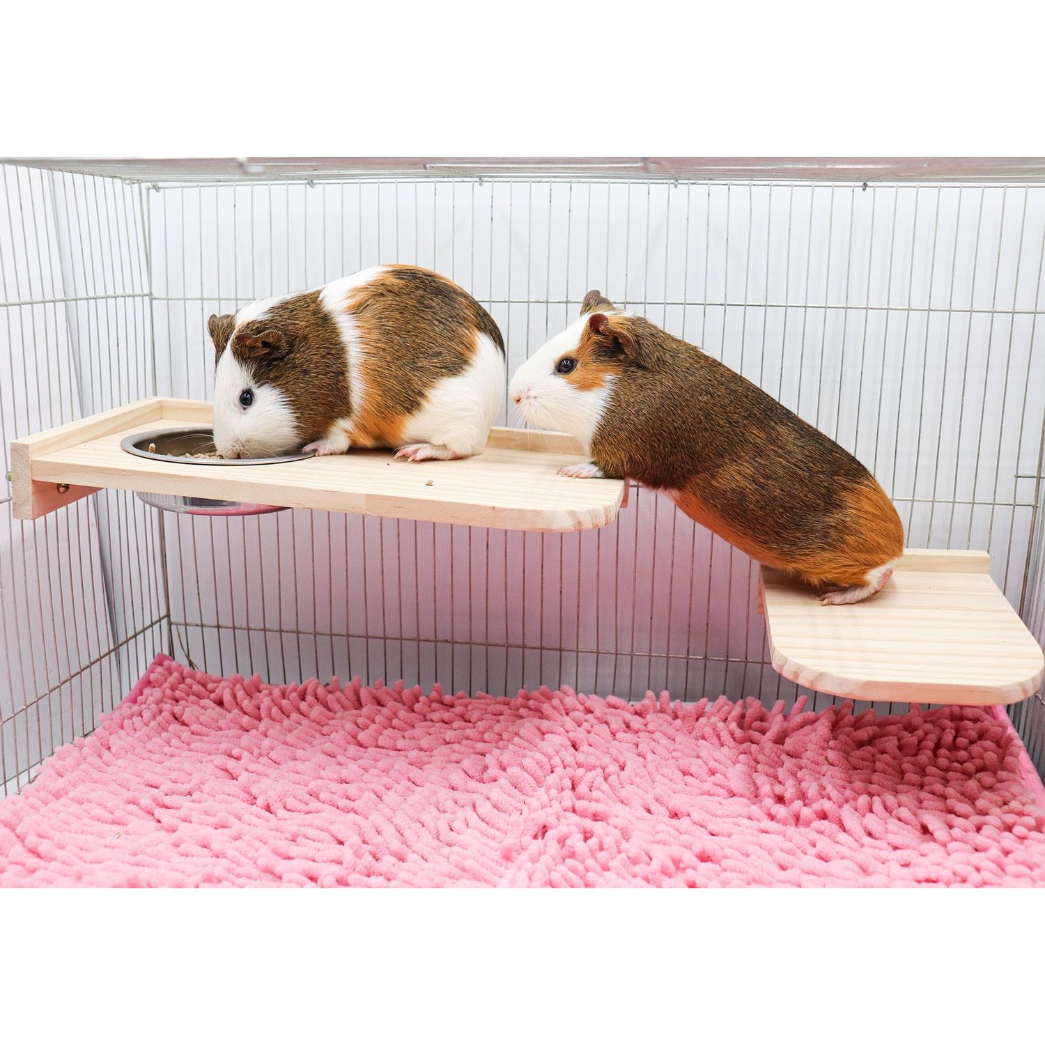 Guinea Pig Platform Set with Feeding Bowl, 3 Pack Wooden Hamster Cage Platform, Small Animals Perch Stand Board, Cage Accessories for Hamster Rats Squirrel Gerbil Birds Parrots Parakeets Guinea Pig