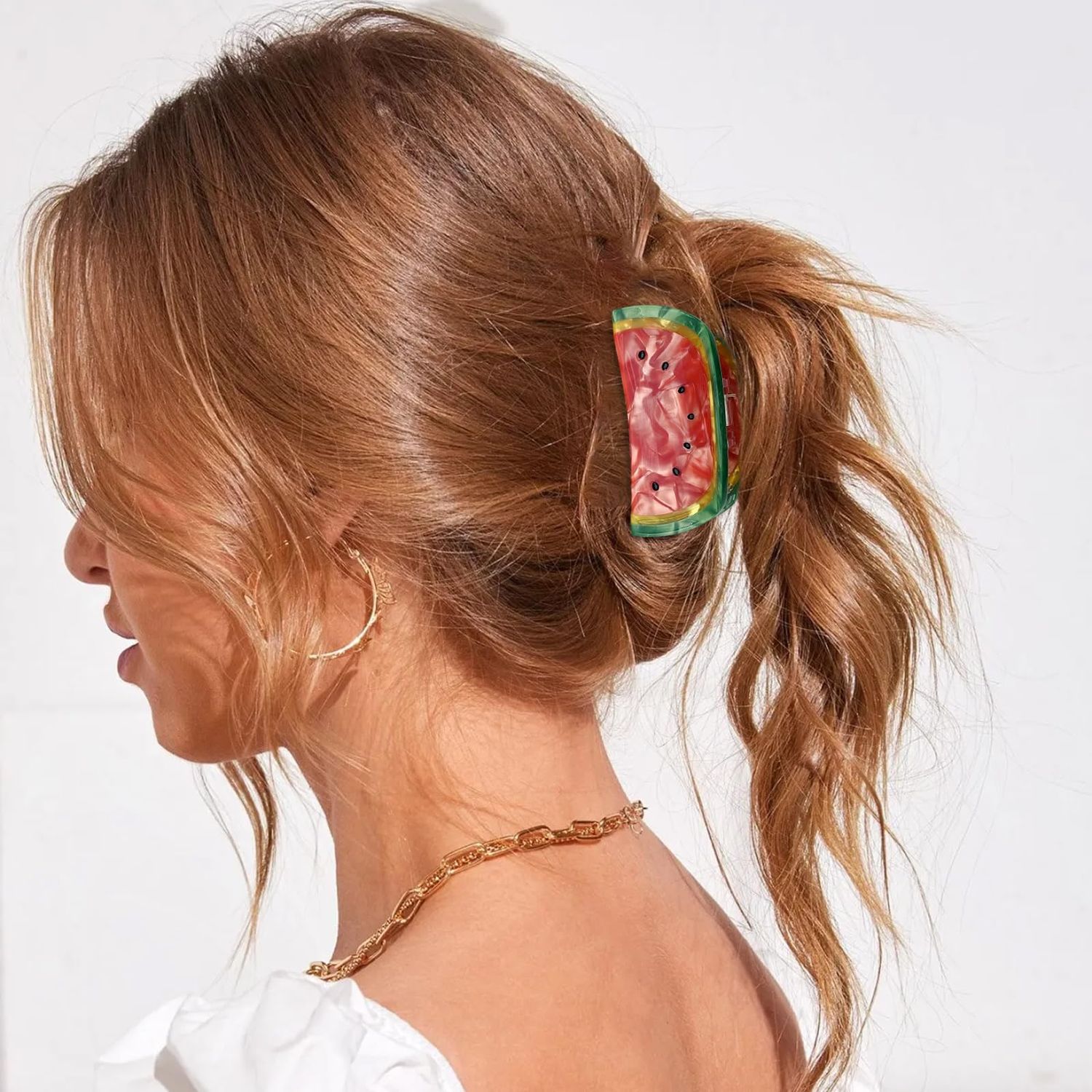 2 Pcs Watermelon Hair Claw Clips Acetate Hair Claw Fruit Small Hair Catch Jaw Clamp Strong Hold Hair Jaw Barrettes Clips Non-slip Retro Hair Accessories for Women Girls
