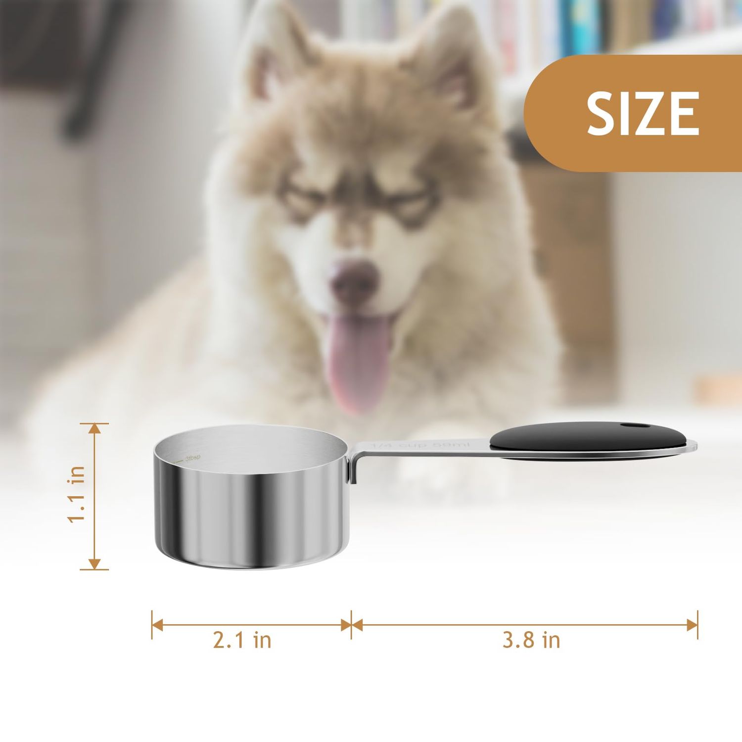 LEIFENY 2PCS 1/4CUP(59ml) Dog Cat Food Scoop, Stainless Steel Measuring Cup, Metal Pet Scooper with Inner Precision Scale Measurement