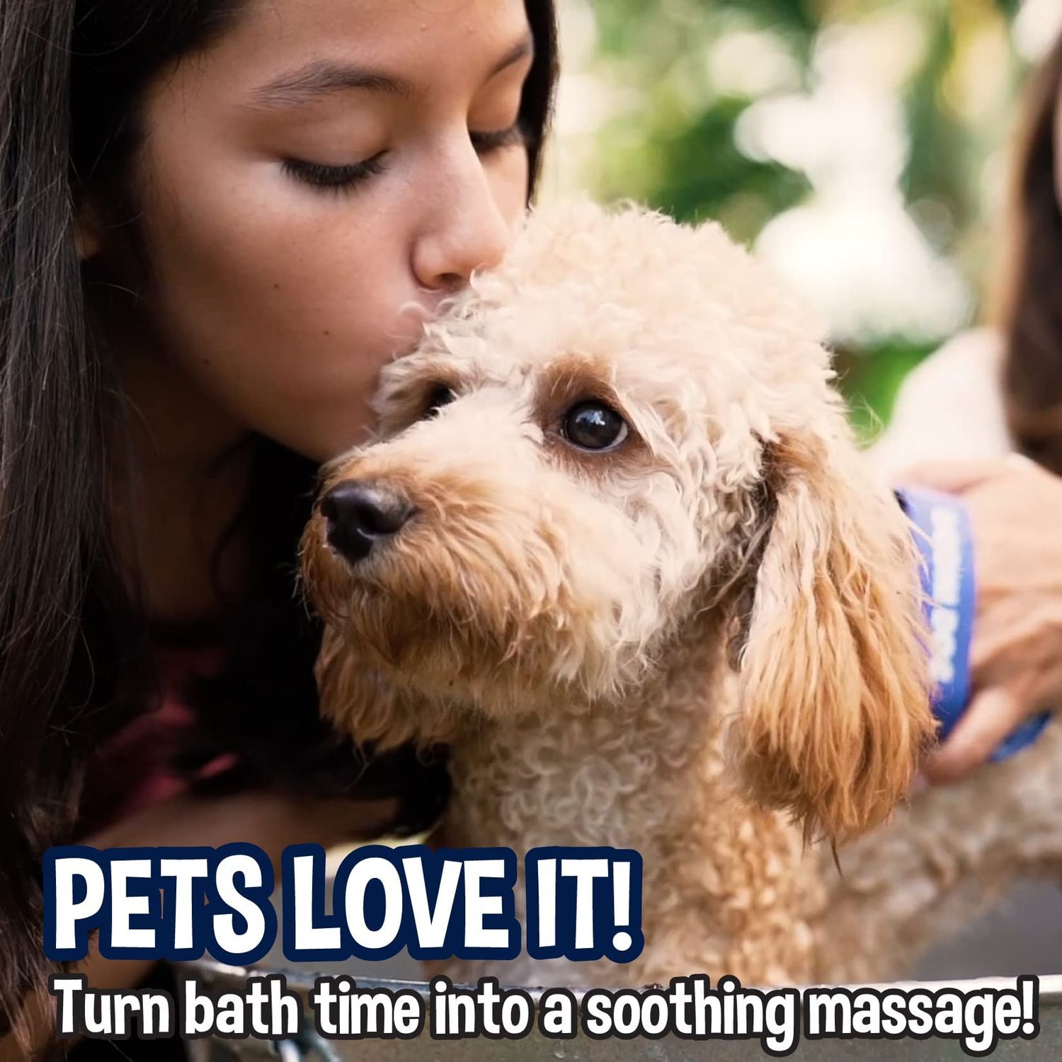 Bodhi Dog Shampoo Brush | Pet Shower & Bath Supplies for Cats & Dogs | Dog Bath Brush for Dog Grooming | Long & Short Hair Dog Scrubber for Bath | Quality Dog Wash Brush (Shampoo Bundle, Blue)