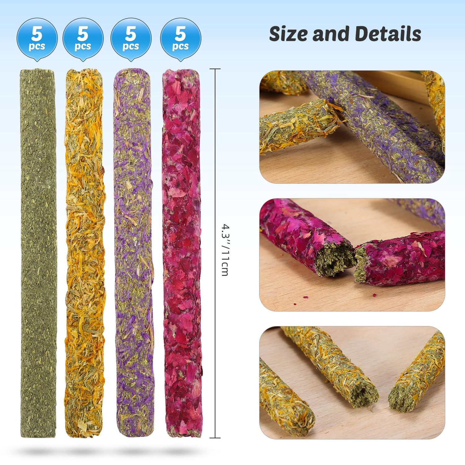 PStarDMoon Rabbit Chew Toys for Teeth, Timothy Grass Carrot Sticks for Guinea Pig Hamster Chinchilla Squirrel Bunny Small Rodent Animals (20 pcs)