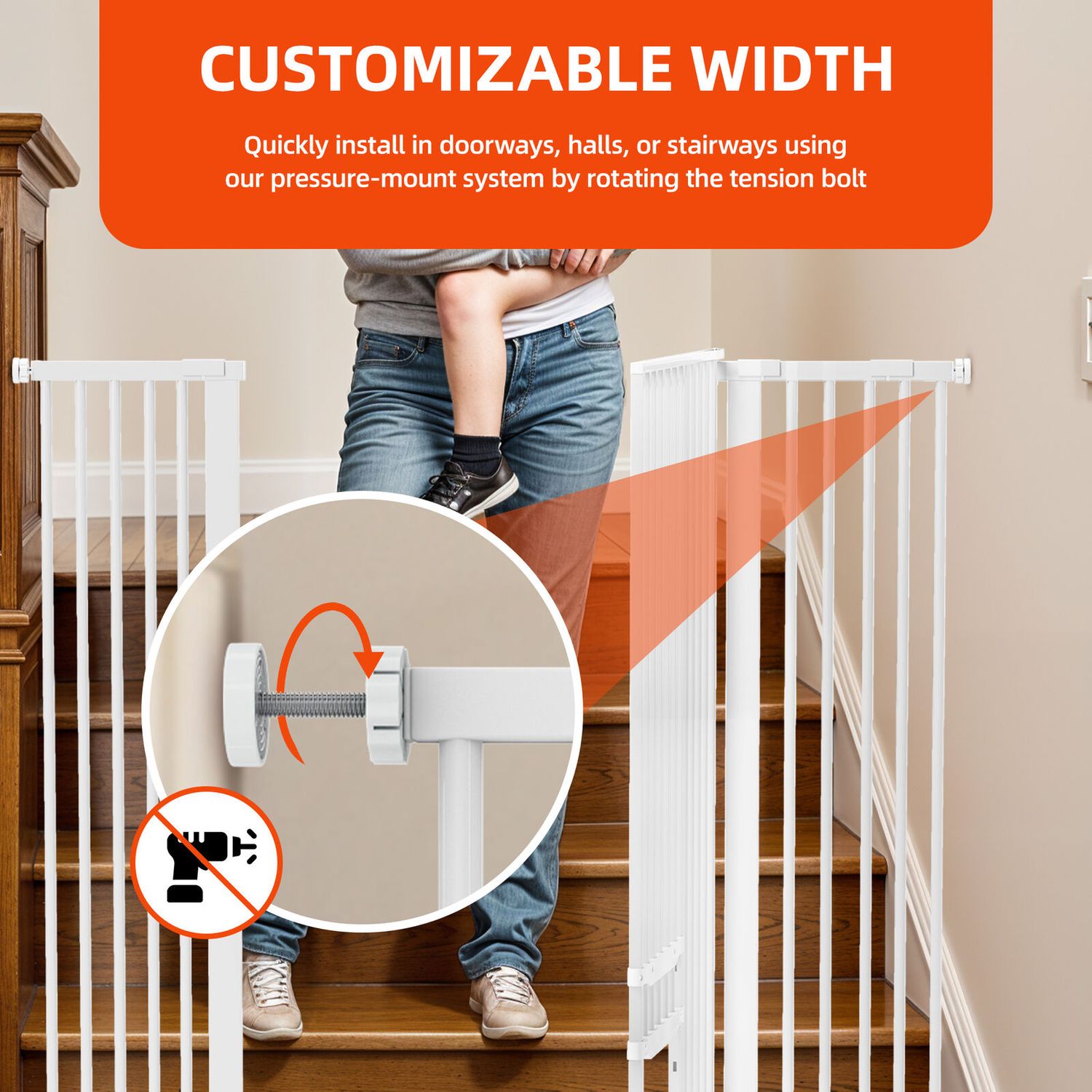 No Tool Assembly Staircase Dog Gate 29,5"-48,5" Hallway Pet Door w/ Smaller Door