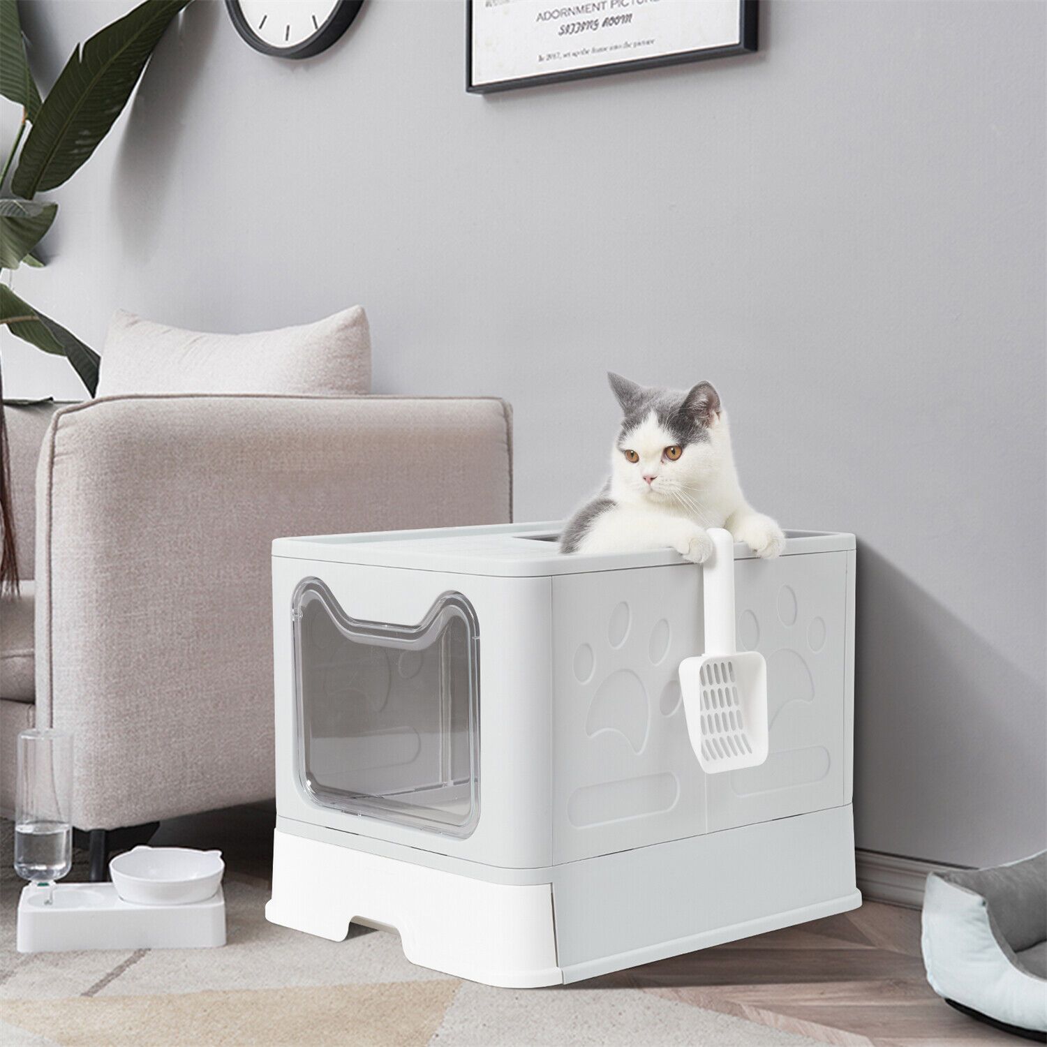 Self-Cleaning Cat Litter Box Large Cat Pan Drawer Anti-Splashing Cat Potty Tray