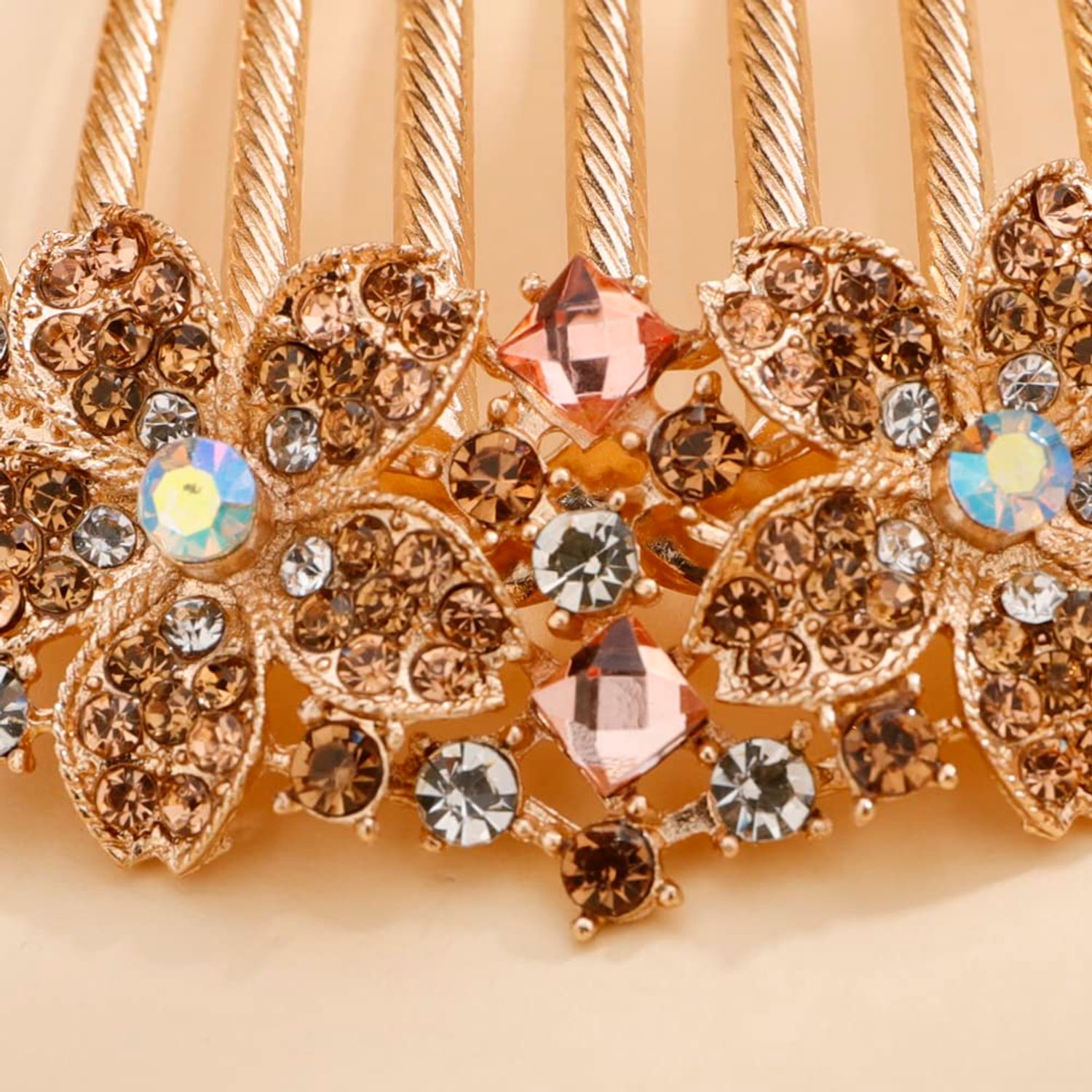 Missgrace Boho Prom Party Shiny Flower Floral Hair Combs Blue Pink Purple Bridal Wedding Hair Crystal Rhinestones Women Hair Side Combs Hair Accessories for Women (Champagne)