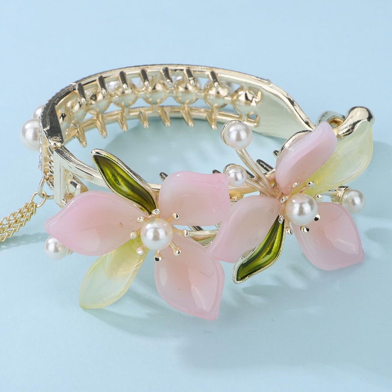 Wiwpar Flower Tassel Hair Bun Clip Flower Ponytail Buckle Hairpin Crystal Long Tassel Ponytail Holder Claw Pearl Long Tassel Hair Claw Clips Hair Barrettes Accessories for Women Girls (Style1)