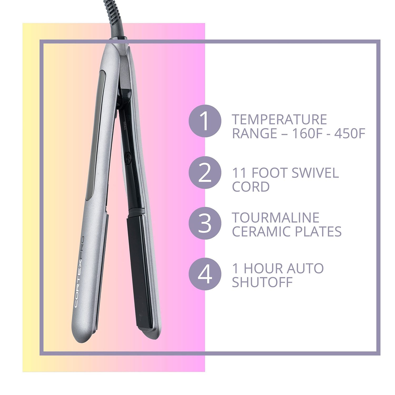 CORTEXPRO Flat iron 1'' - One-Pass Digital Heat Tourmaline Ceramic Plates with Carrying Case - Hair Straightener Flat Iron, planchas de cabello professional, hair straightener and curler 2 in 1