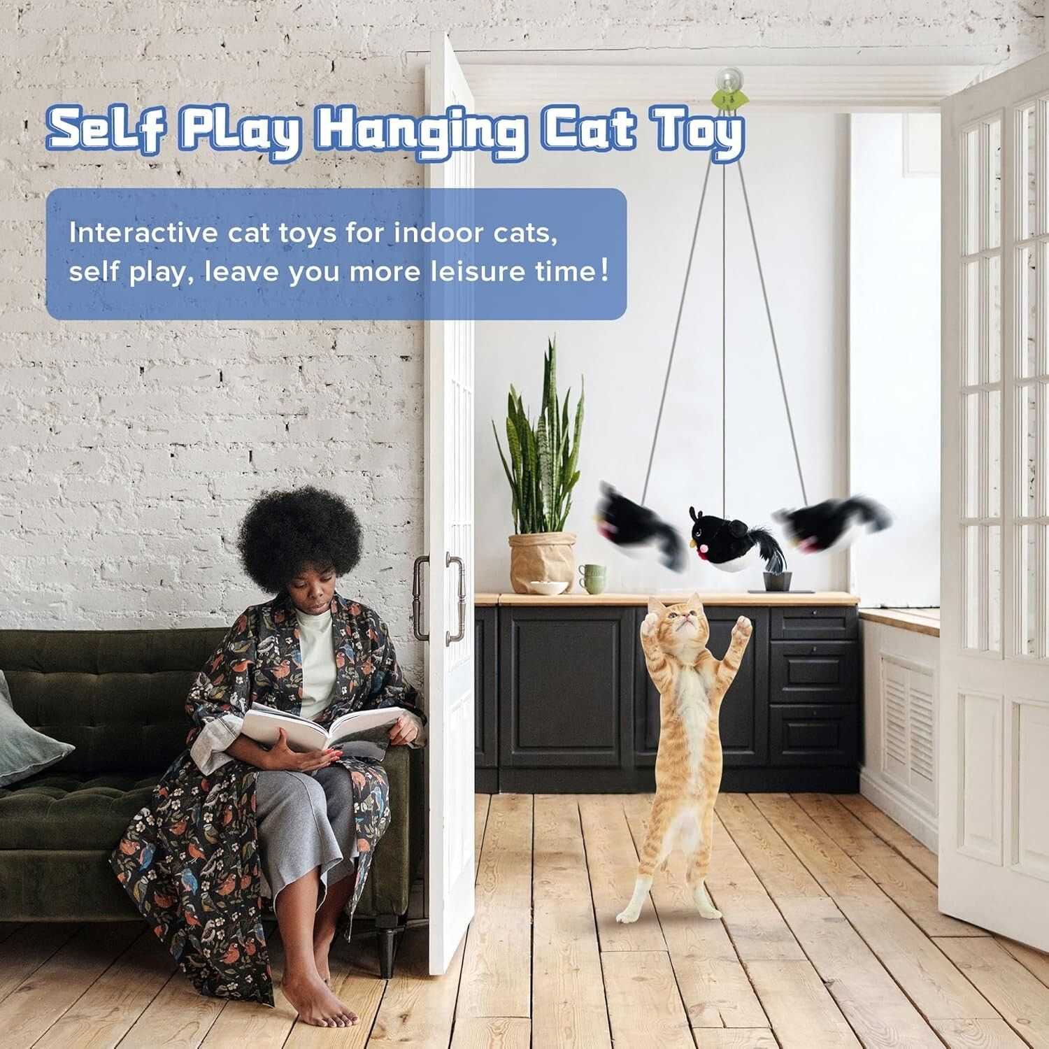 Chirping Bird Cat Toys Hanging Interactive Cat Toys  (1 pc Black)