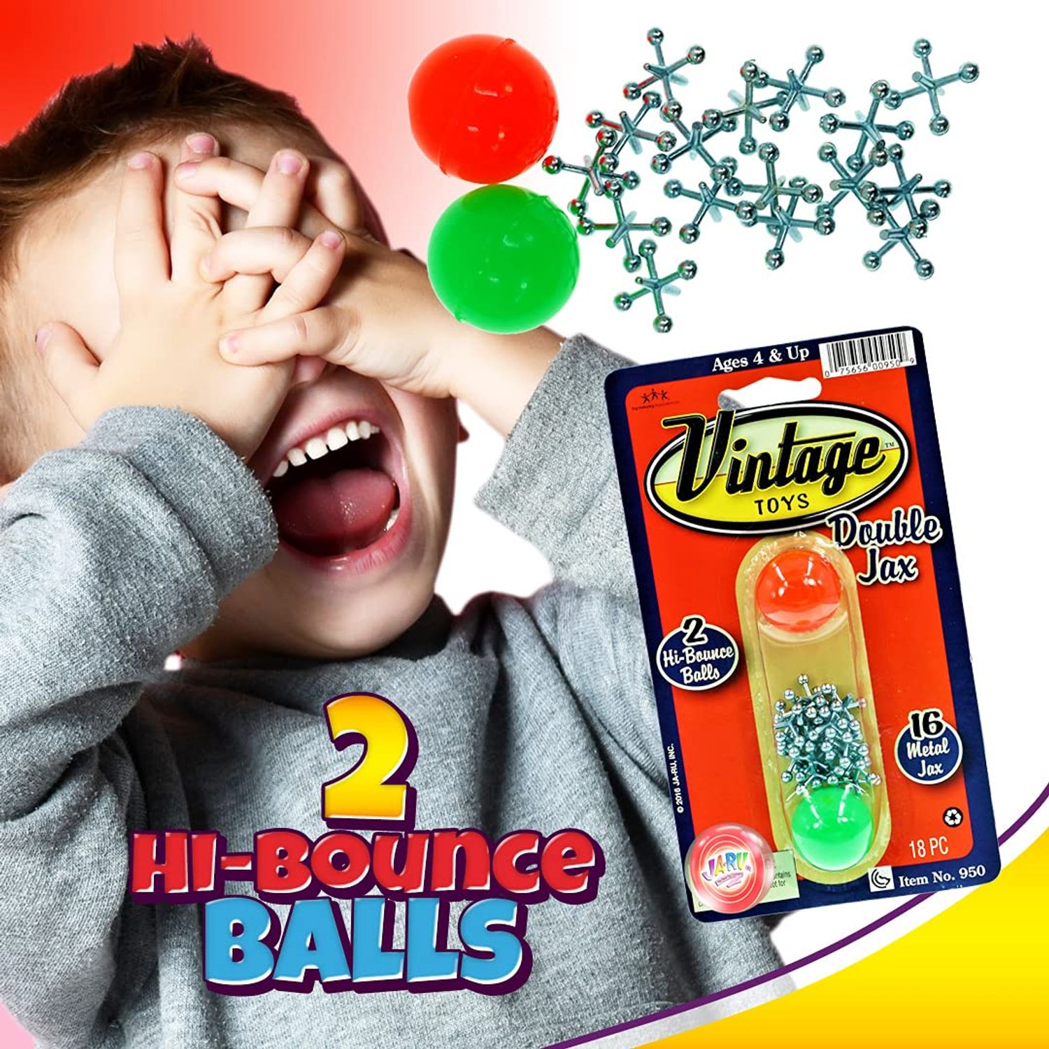 JA-RU Vintage Toys Double Metal Jacks Set (1 Pack) w/ 16 Jax & 2 Bouncy Balls. Classic Mini Game for Kids. Bulk Party Favors, Pinata Filler, Birthday Stocking Stuffers. Cat Toy 950-1B