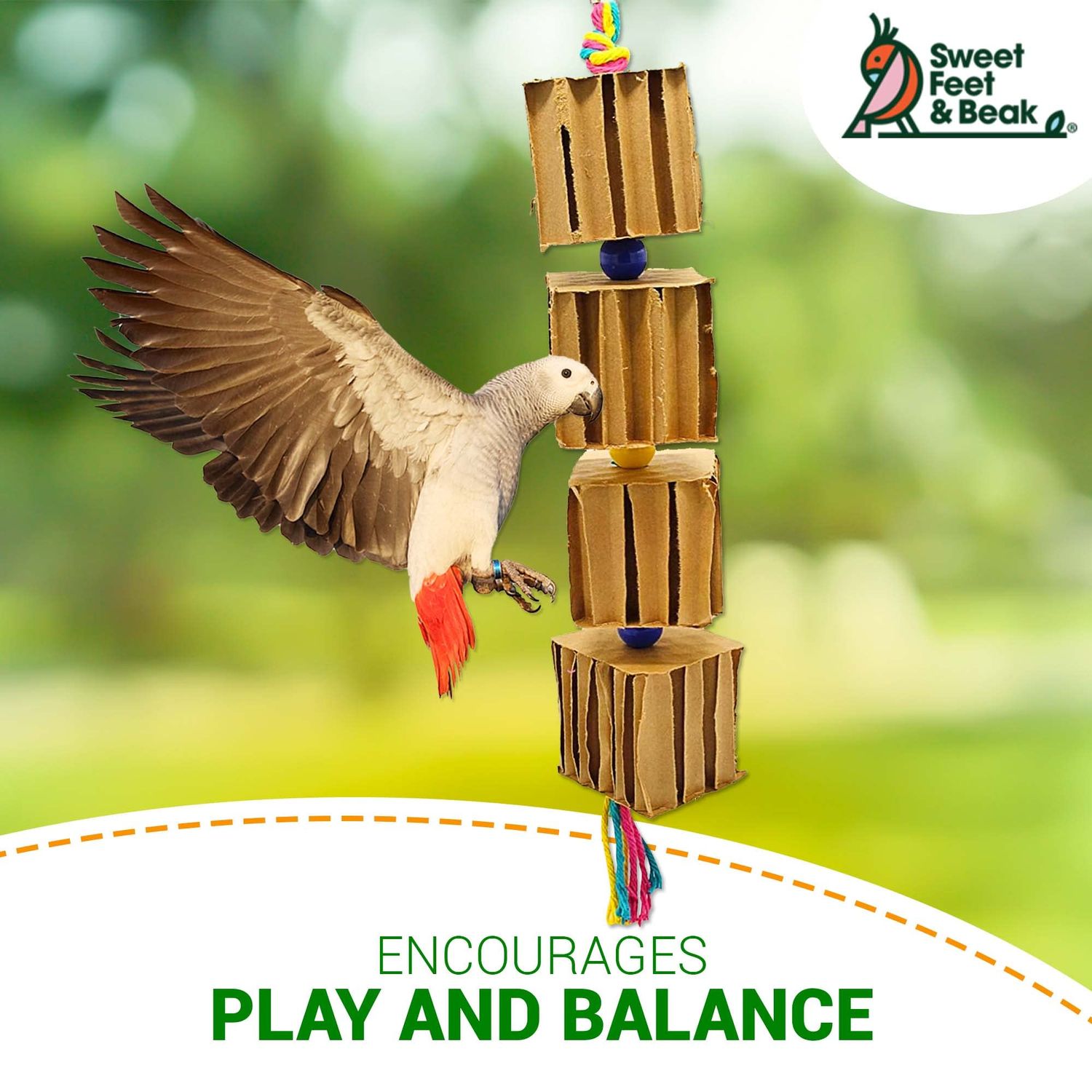 Sweet Feet and Beak Blocks N Knots - Perfect Cage Shredding and Foraging Toy for All Birds - Food Safe Cardboard, Non-Toxic, Easy to Install Cage Accessories