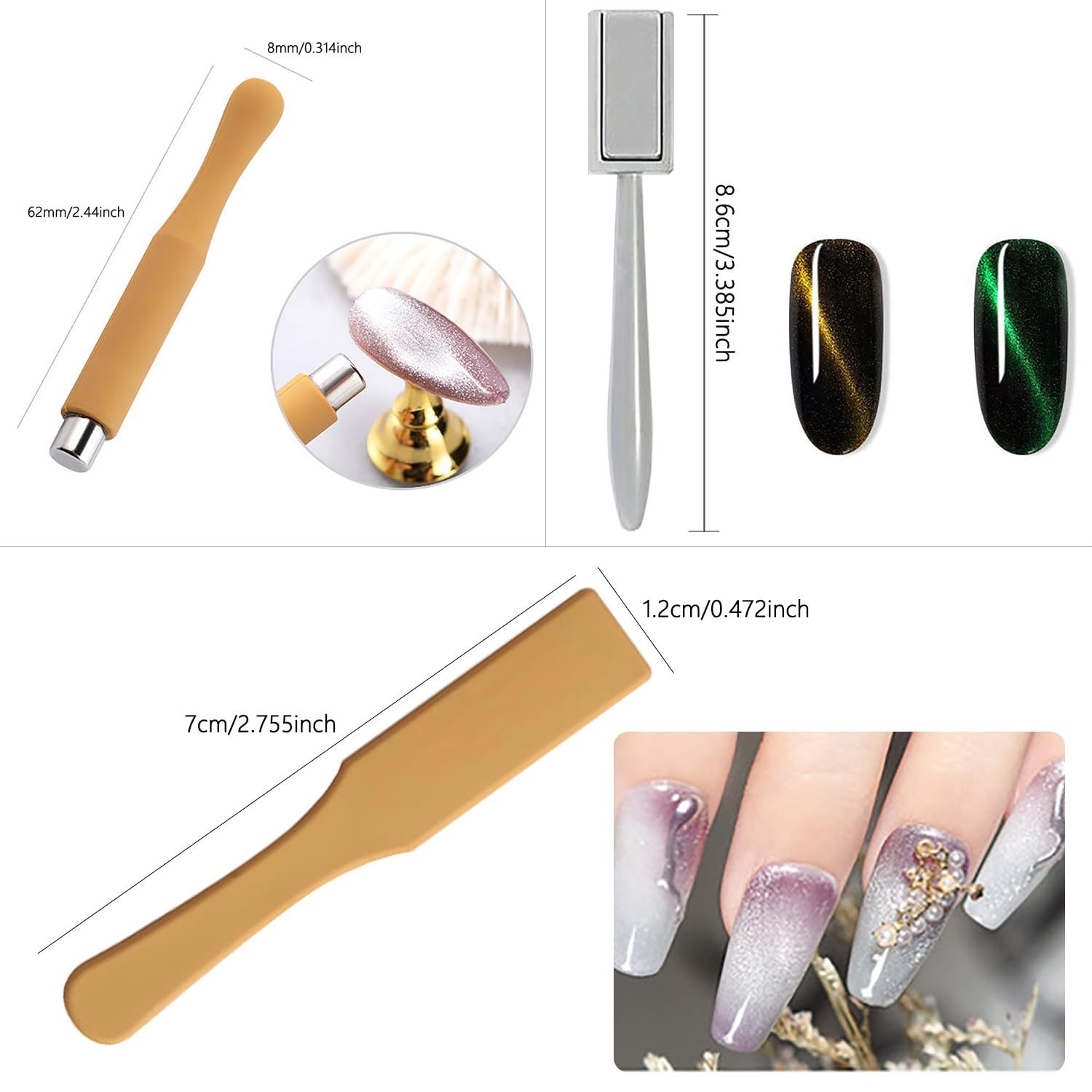 SILPECWEE 16Pcs Nail Magnet Set Cat Eye Magnet for Nails Cat Eye Gel Nail Polish Magnet Wand Magnetic Nail Art Nail Polish Cat Eye Magnets Sticks Nail Design Tools Nail Art Accessories