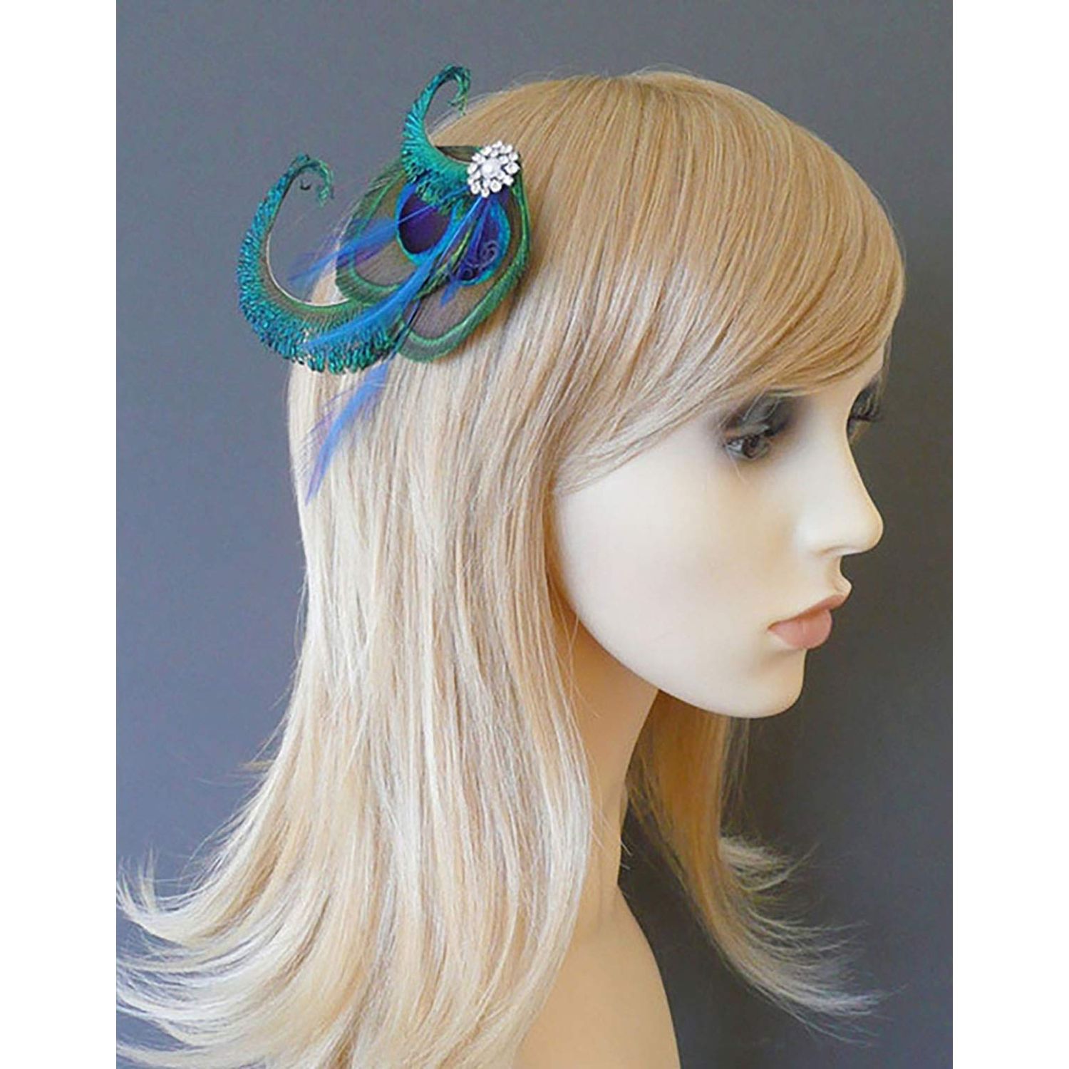 Handmade Bohemian Peacock Feather Hair Clip Hair Accessory Elegant Showgirl Headpiece Hair Pin Wedding Dance Party Headwear Headdress (E#)