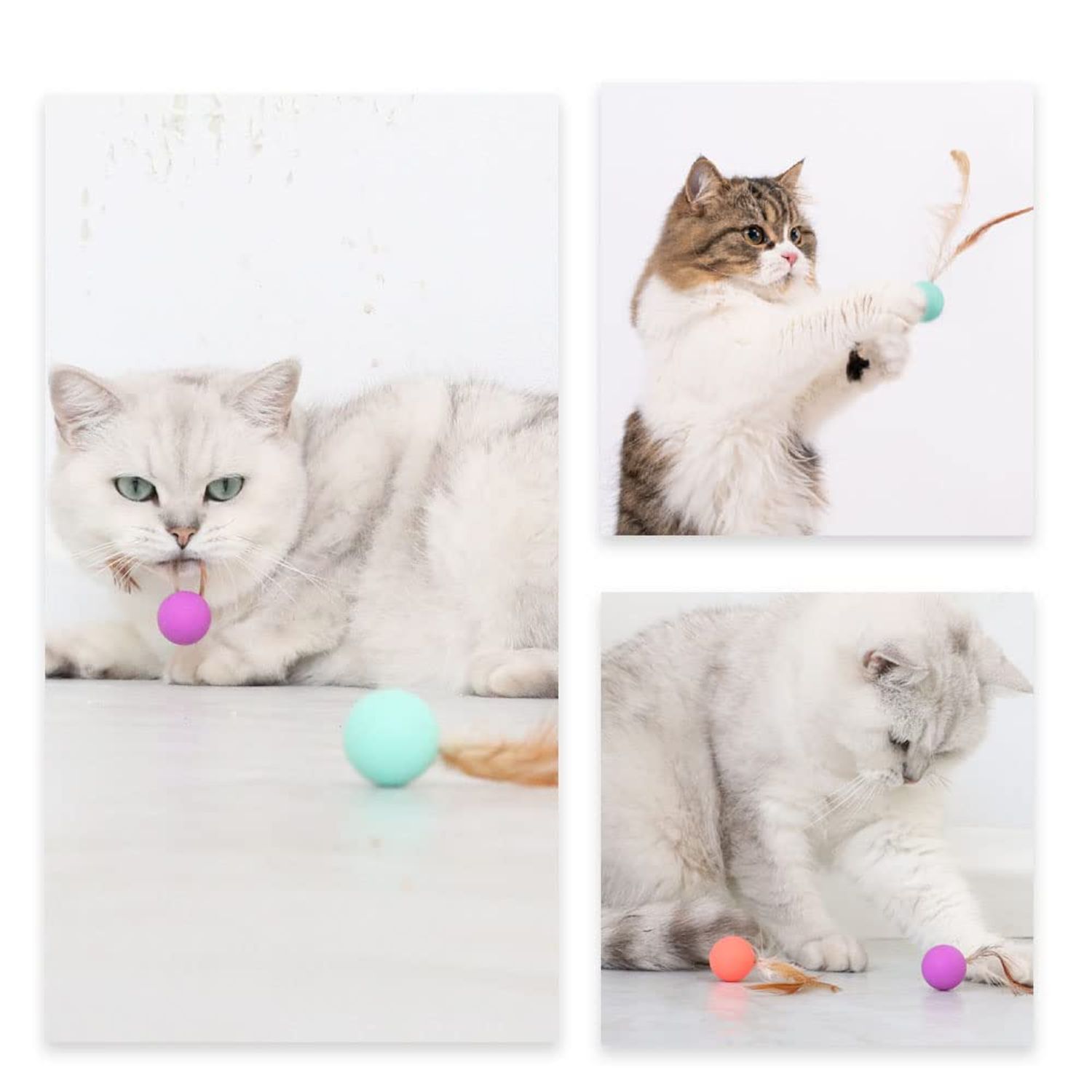 YANCAIYUNL 3 Pcs Cat Toy Balls Bite Resistant Cat Toys Bouncy Balls with Feathers High Rebound Pet Interactive Kitten Toys for Cats Indoor and Outdoor Play Interaction
