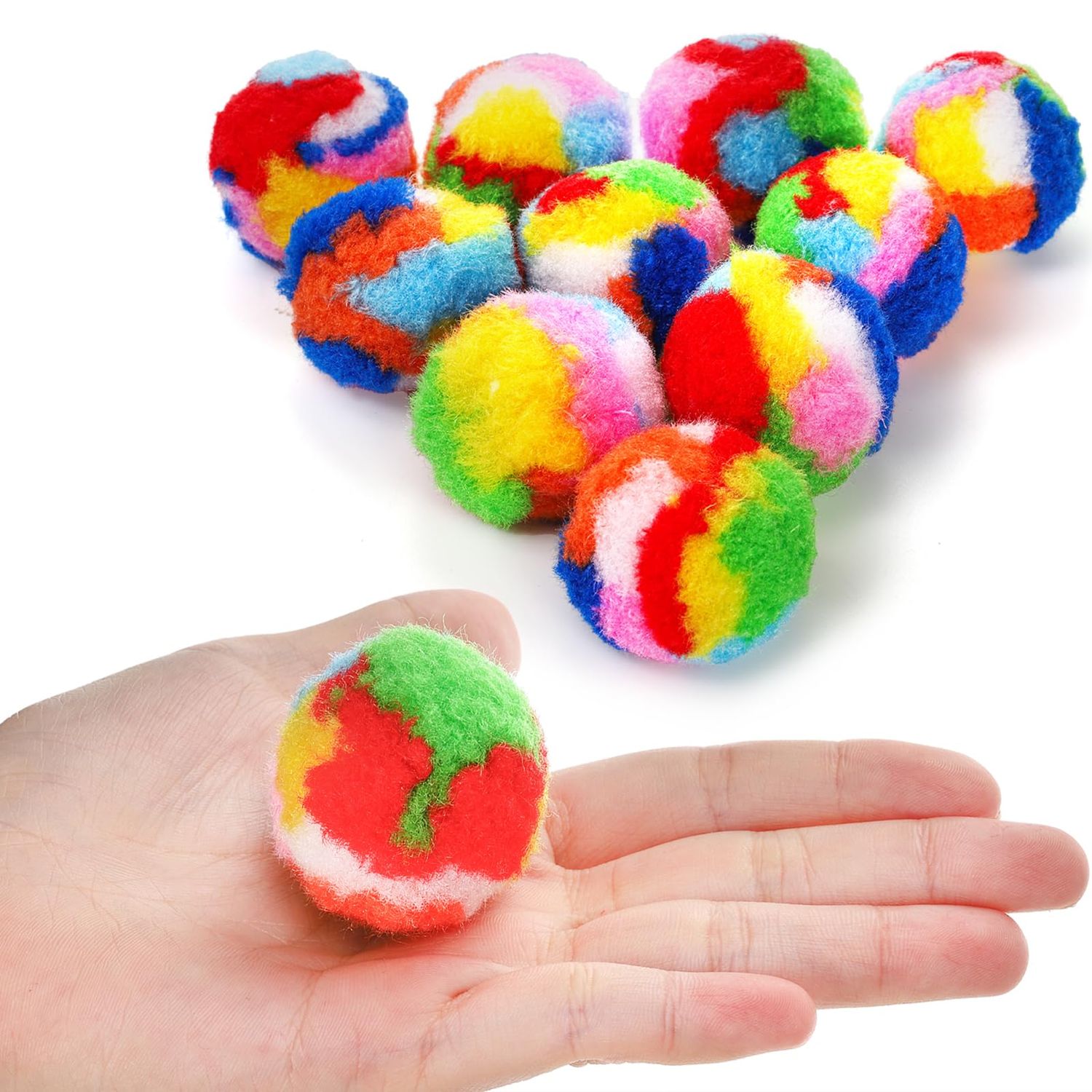 Nicunom 60 PCS Soft Pom Pom Balls for Kittens, 1.7" Catnip Furry Cat Toys Ball Bulk, Quiet Cats Pom Pom Toy Balls Cat's Favorite Chase Ball for Kitten Interactive Playing and Training