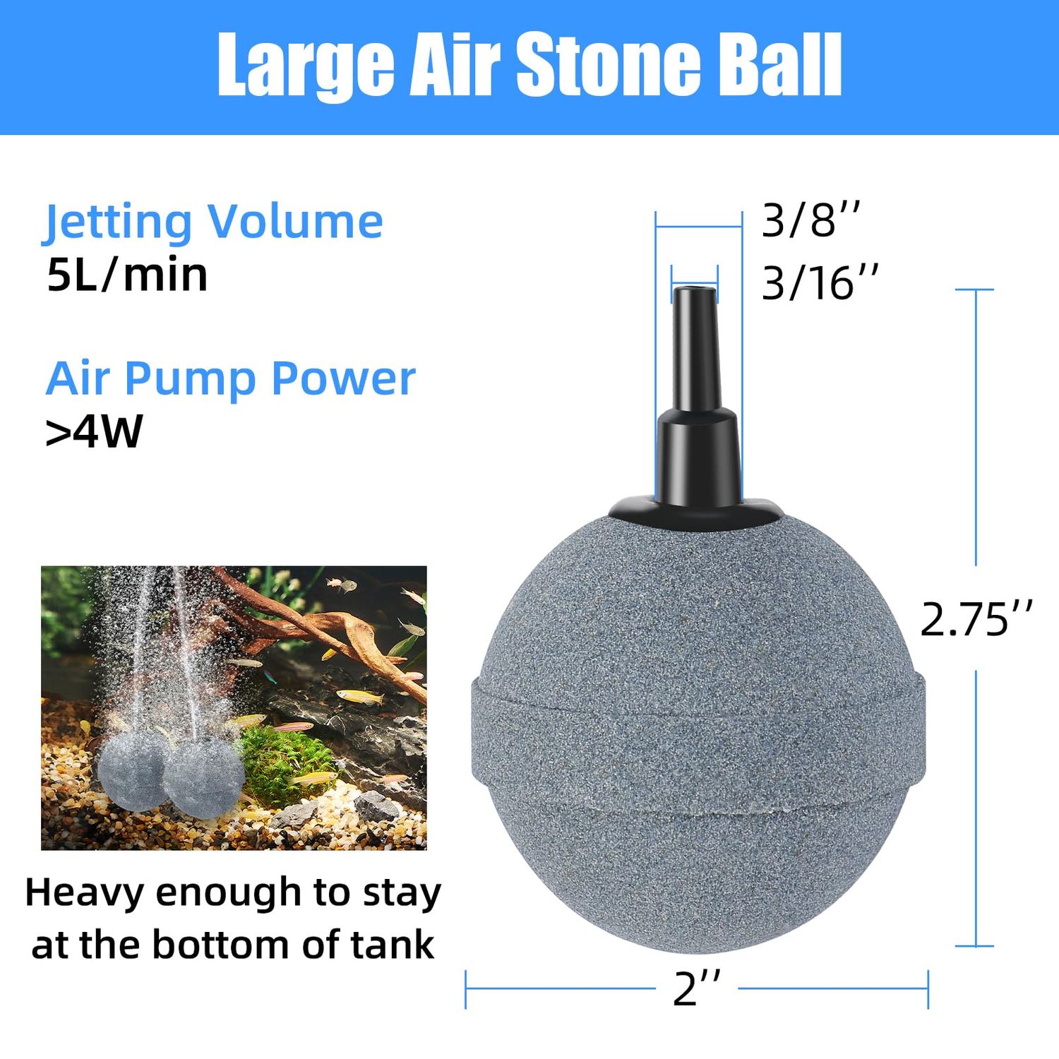 AQUANEAT Air Stones for Ponds 2 Inch,Aquarium Air Stones, Long Lasting Aerator Oxygen Diffuser Airstone, Air Pump Accessories for Aquariums, Fish Tanks, Hydroponics, Ponds and DWC Reservoirs 4 Pack
