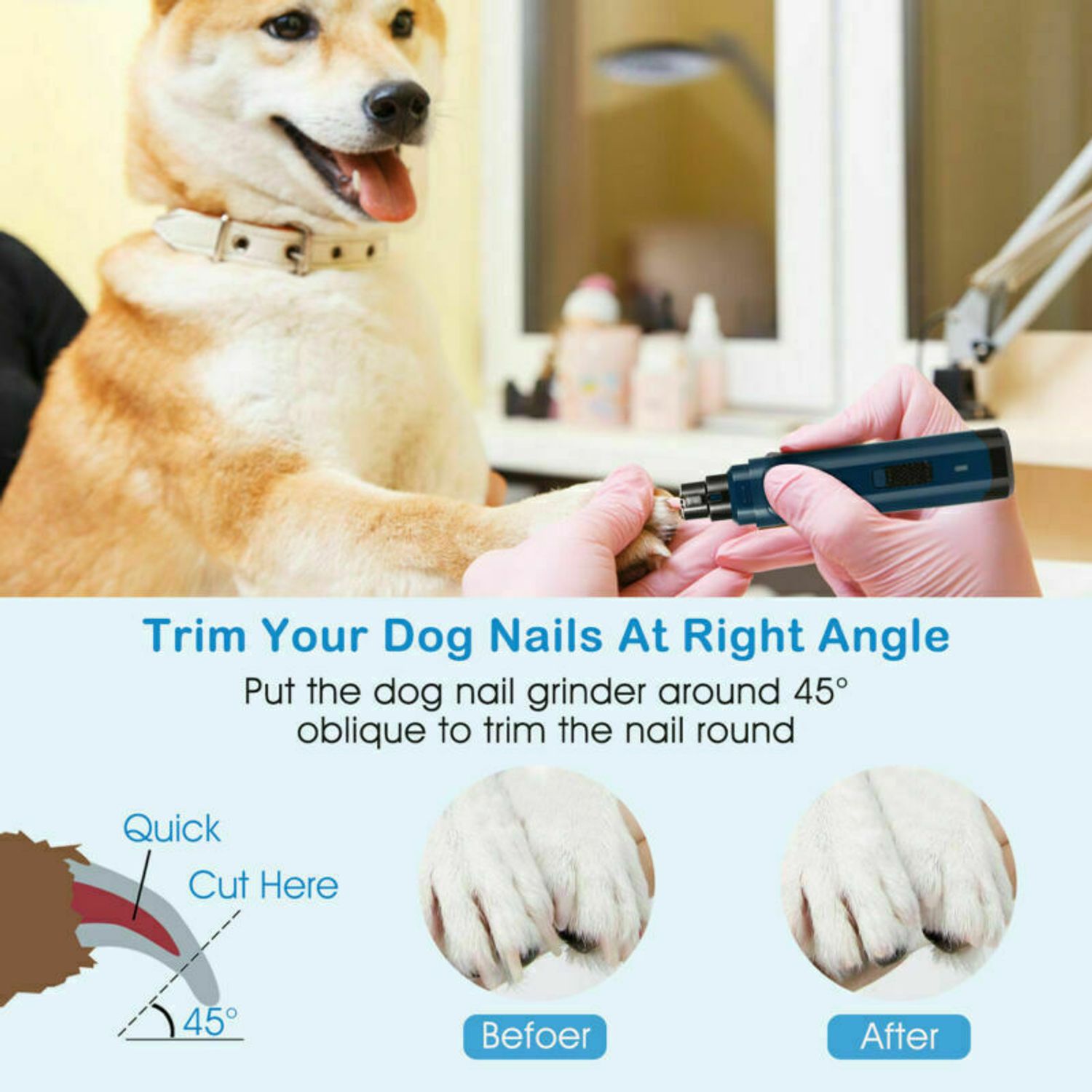 Professional Electric Dog Nail Grinder Pet Trimmer USB Charge Clipper 2 Speeds
