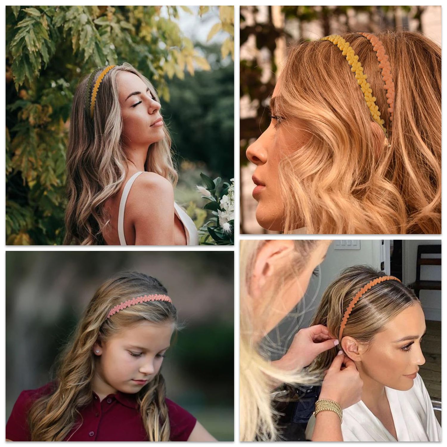 WOVOWOVO Plastic Flowers Headbands for Women and Girls, 10 Pcs Floral Headband with Teeth Thin Head Bands Combing Hairbands Hair Accessories for Teens Toddlers