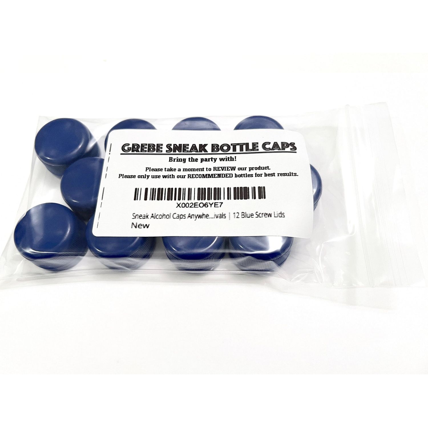Best E Goods Grebe Caps Sneak Alcohol Anywhere, Reseal Your Water Bottle Perfectly 28mm (12) | Leak Free, Fits Fiji | Bootleg, Smuggle, Hide Liquor to Concerts, Sports, Festivals | 12 Blue Screw Lids