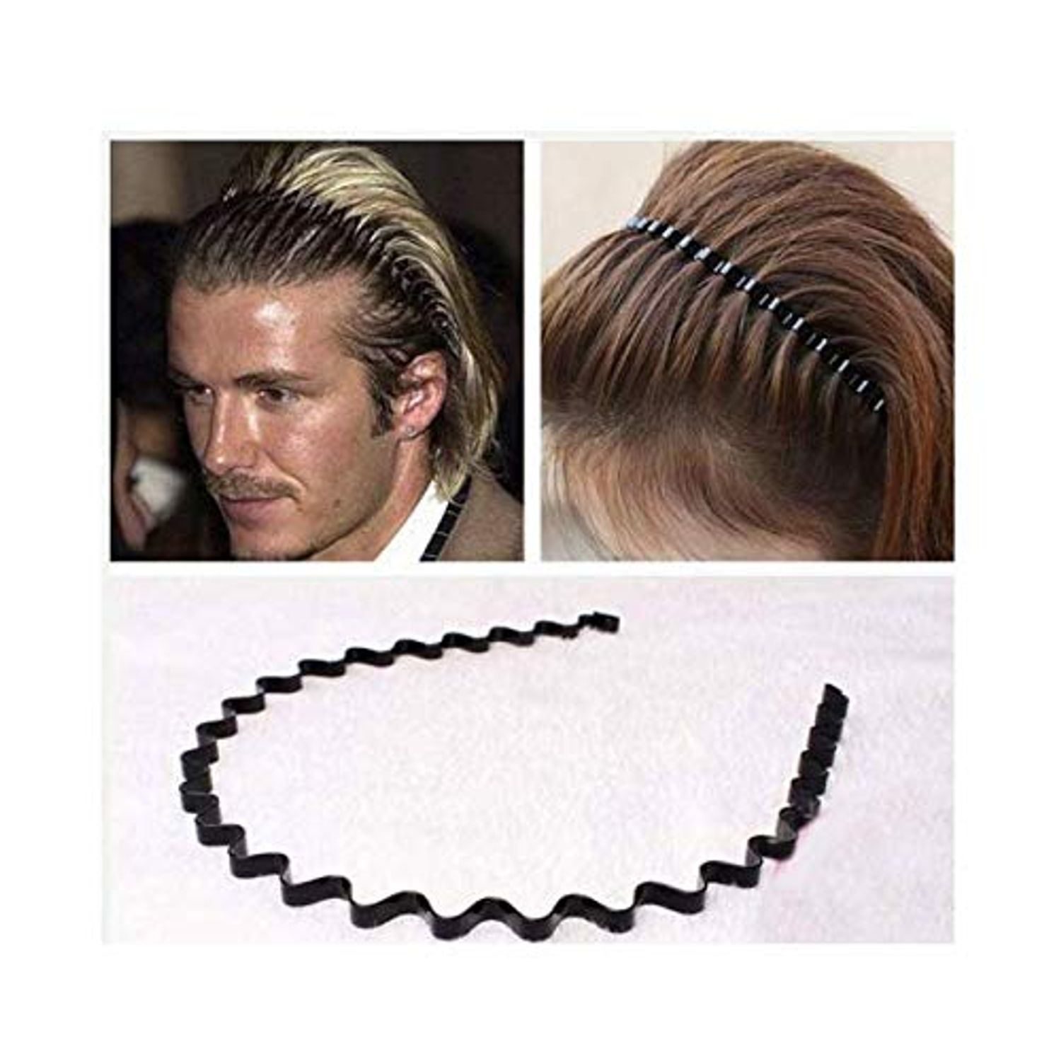 LASSUM 3 Pcs Unisex Black Spring Wavy Hair Hoop Band, Metal Hoop Hair Band Girl Men`s Head Band Accessory