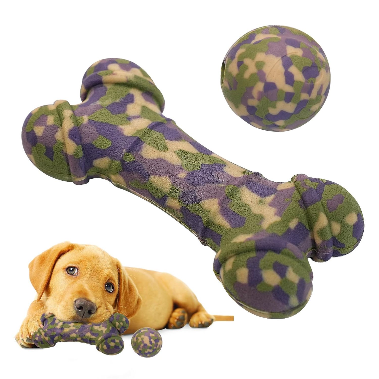TOONOVEL Dog Interactive Toys 2 Pack, Dog Bone Chew Toys, Dog Balls, Tooth Cleaning Toys, Natural Herbal Infused Chew Toy for Dogs with Destructive Behavior, Anxiety, and Restlessness