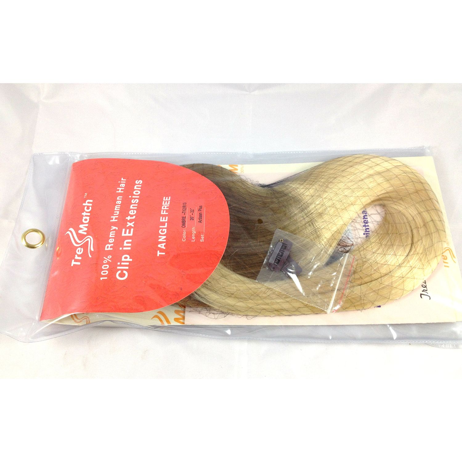 Tressmatch® 20”(22") Clip in Remy (Remi) Human Hair Extensions Ombre/dip Dye Light Brown to Bleach/light Blonde 9 Pieces(pcs) Full Head Volume Set [Set Weight:4.3oz/125grams]