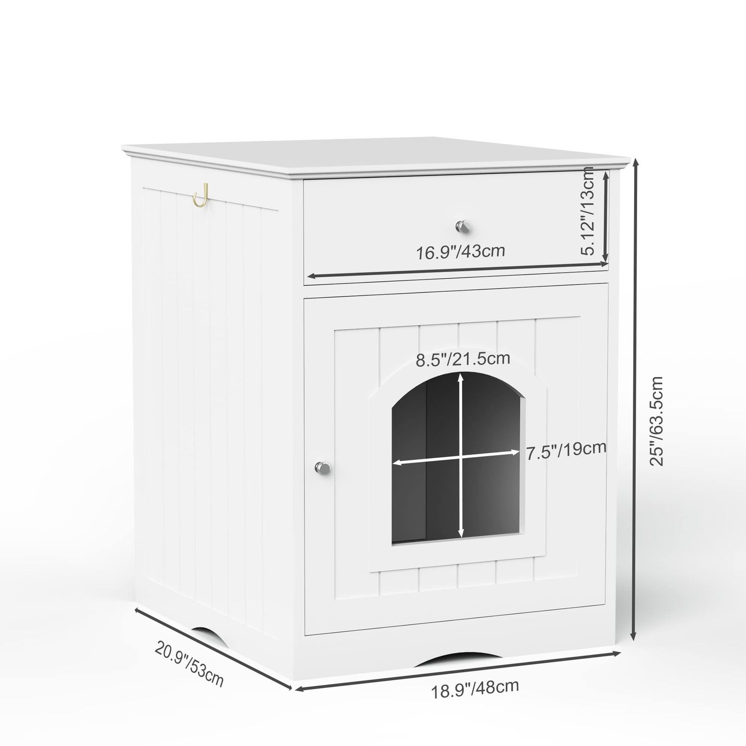 Donext Wood Cat House & Side Table with Drawer, Cat Home Covered Nightstand, Indoor Pet Crate, Litter Box Enclosure, Hooded Hidden Pet Box, Cats Furniture Cabinet, Kitty Washroom, White