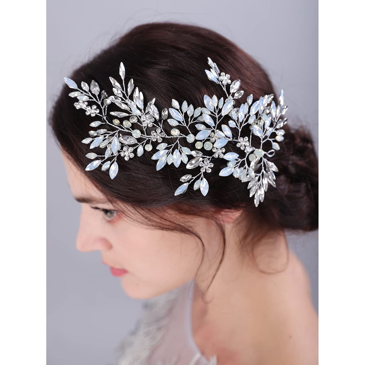 JWICOS Crystal Bridal Headpiece Wedding Headband for Brides Flower Bride Hair Vine Wedding Hair Accessories for Women and Girls