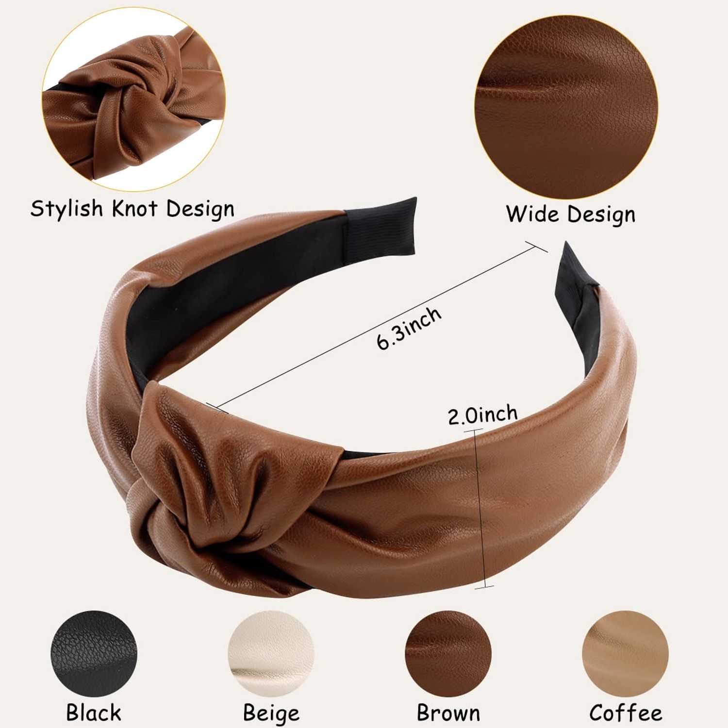 TOBATOBA Leather Headbands for Women, 4Pcs PU Leather Knotted Headband for Women, Top Knot Headband, Diademas Para Mujer De Moda, Neutral Cute Womens Fashion Headband, Hair Accessories for Women Girls