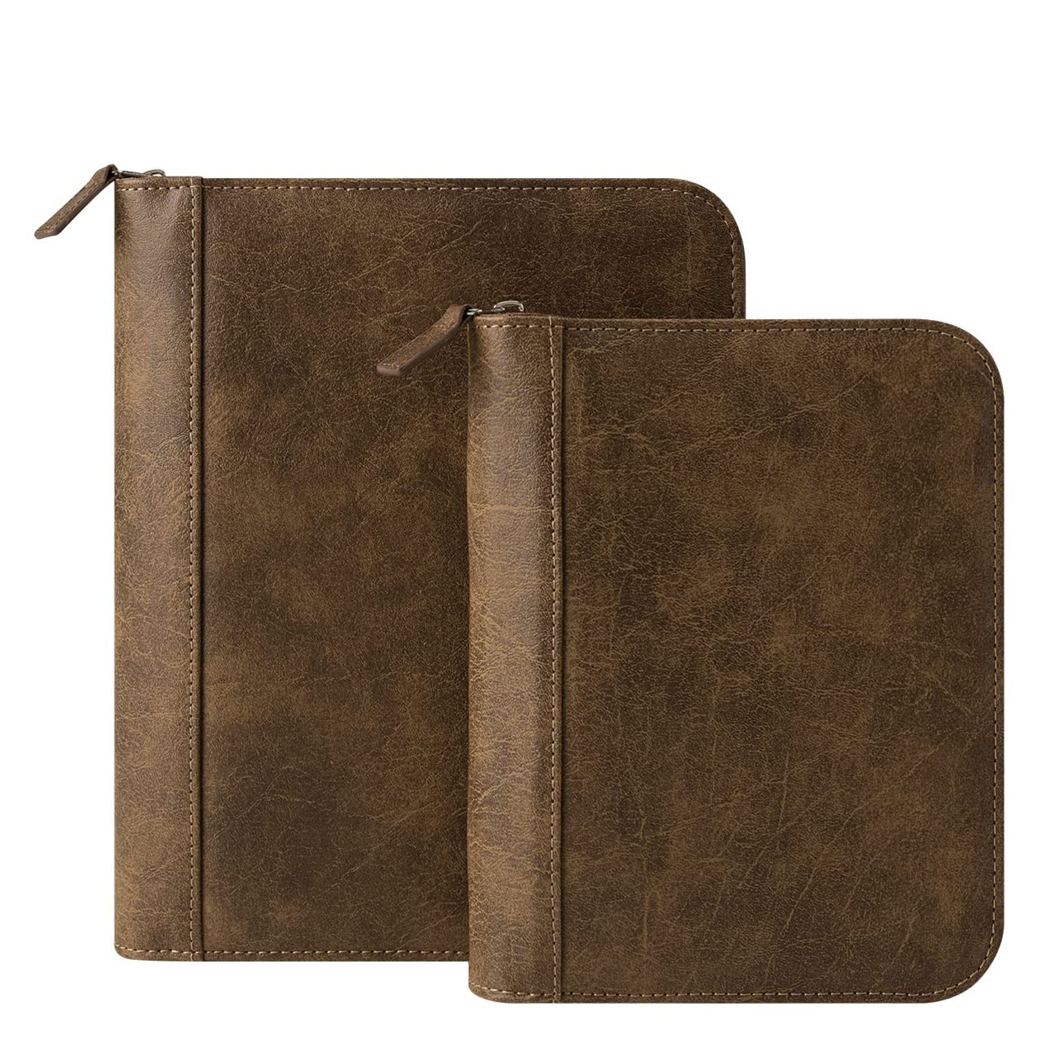 FranklinCovey - FC Basics Binder - Distressed Simulated Leather - Zipper Binder for Planners (Classic, Brown)